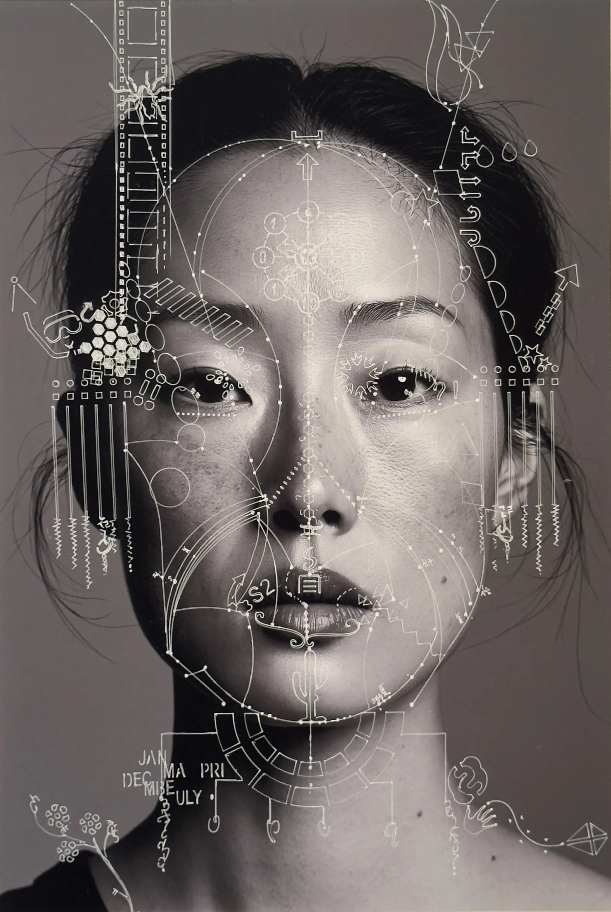 SunK K, 2026, Acrylic pen on inkjet-printed archival paper 19 x 13 in.
