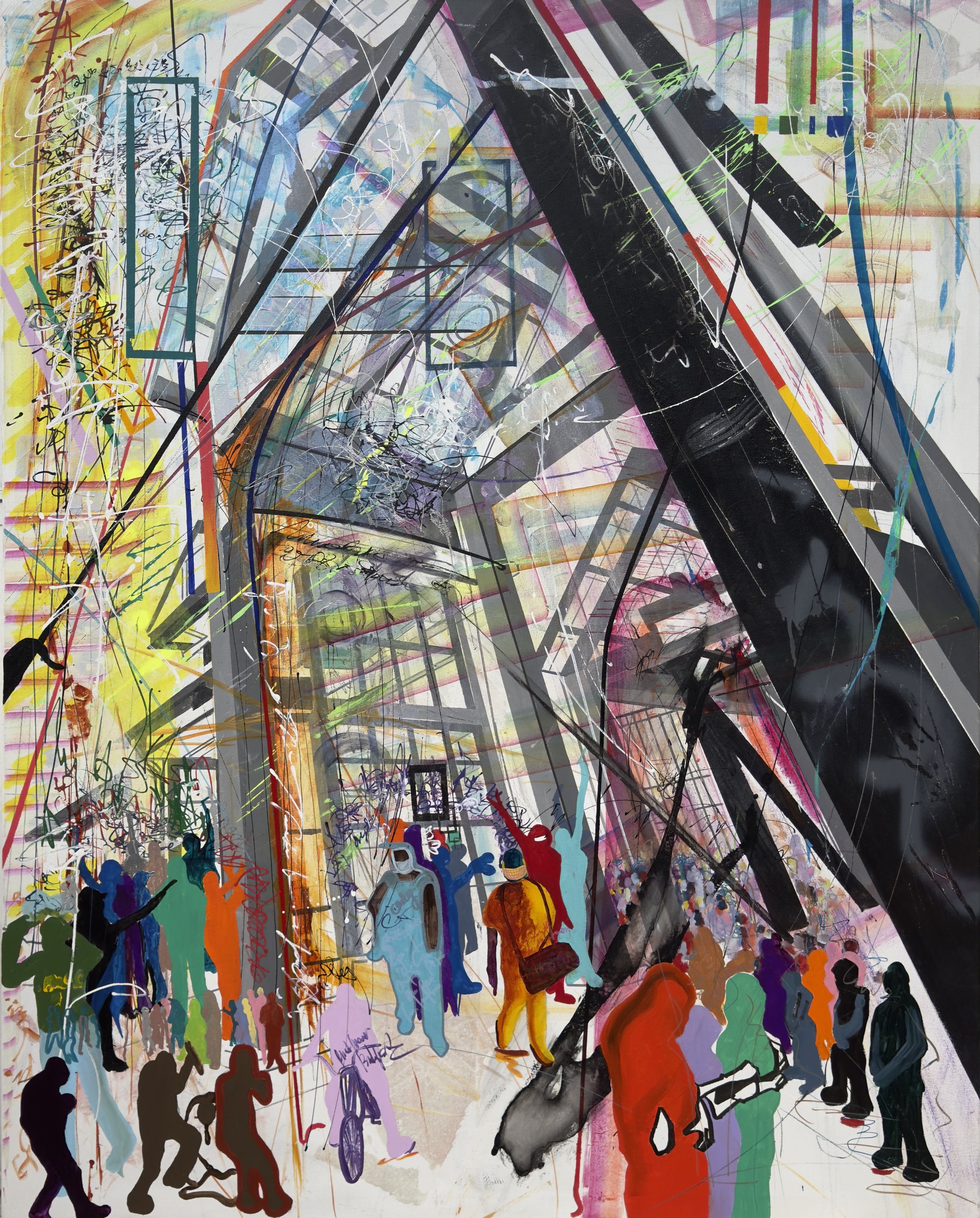 Positioning, 150 Street, 2026.

Acrylic on canvas. 60 in. × 48  in. From the "Positioning flow" series.