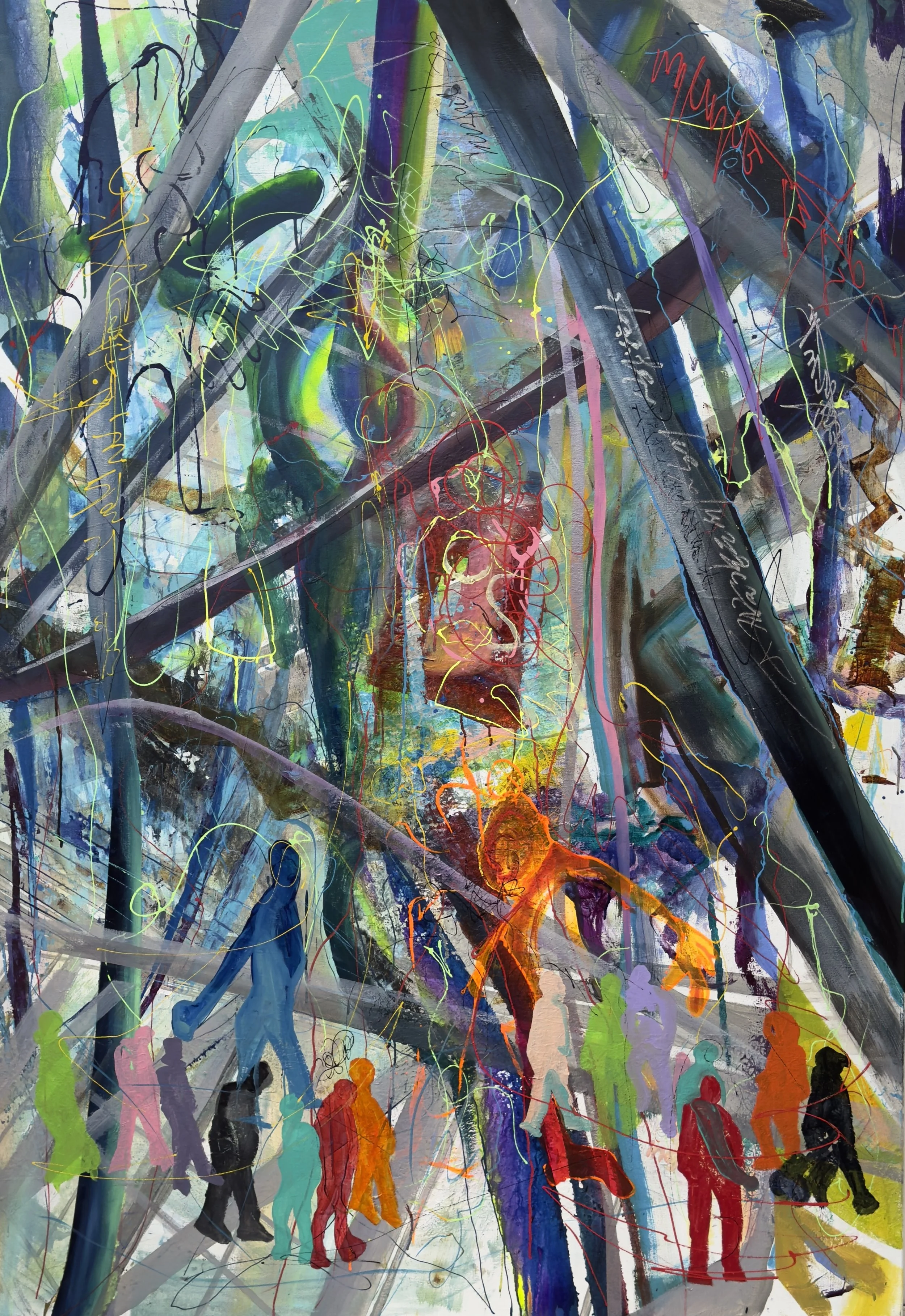 Positioning 2 2025.
Acrylic on canvas. 78 in. × 58  in. From the "Positioning flow" series.