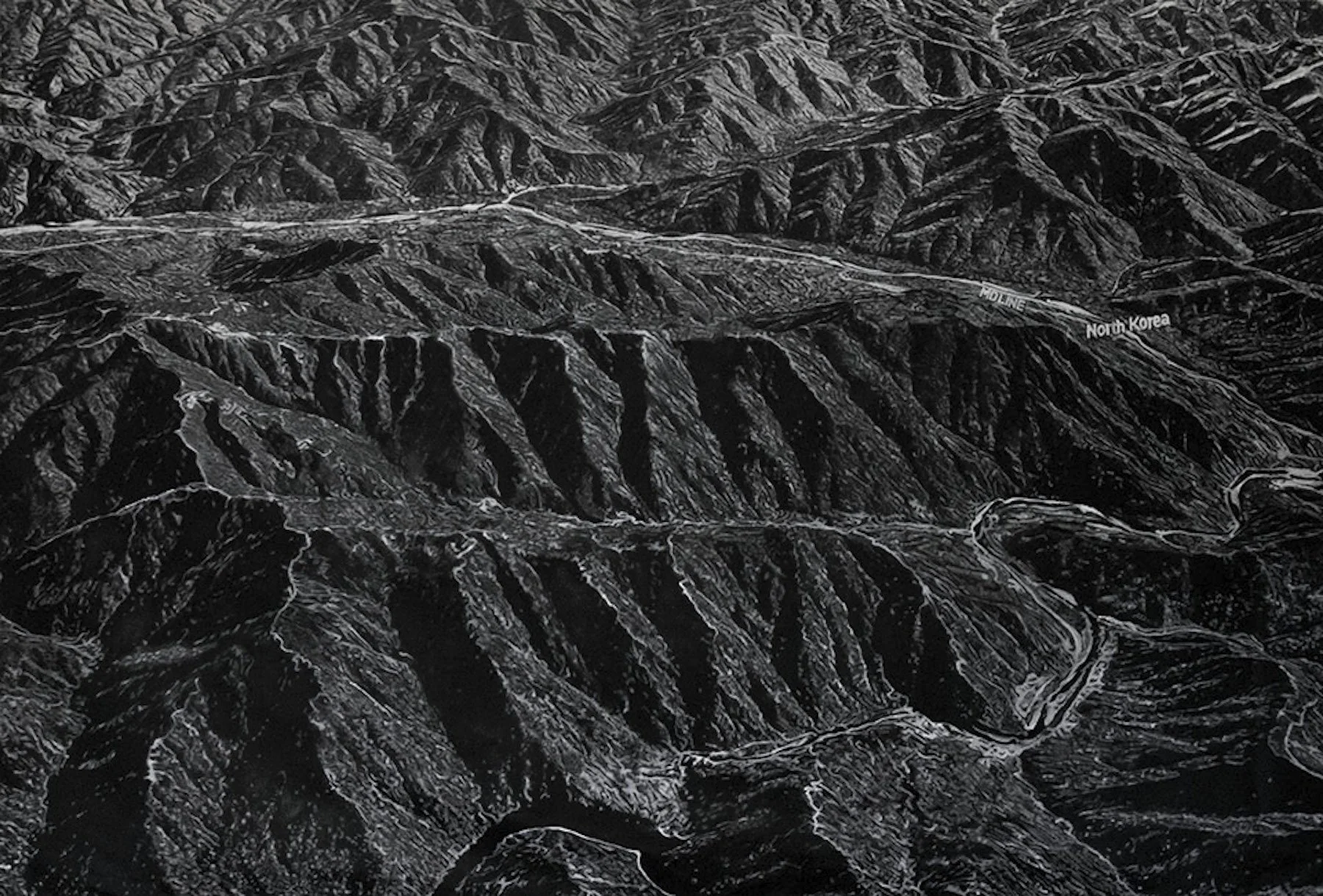 No man's land 38°28'06''N 128°08'48''E 2019.
Oil on Canvas. 72 in. x 106 in.