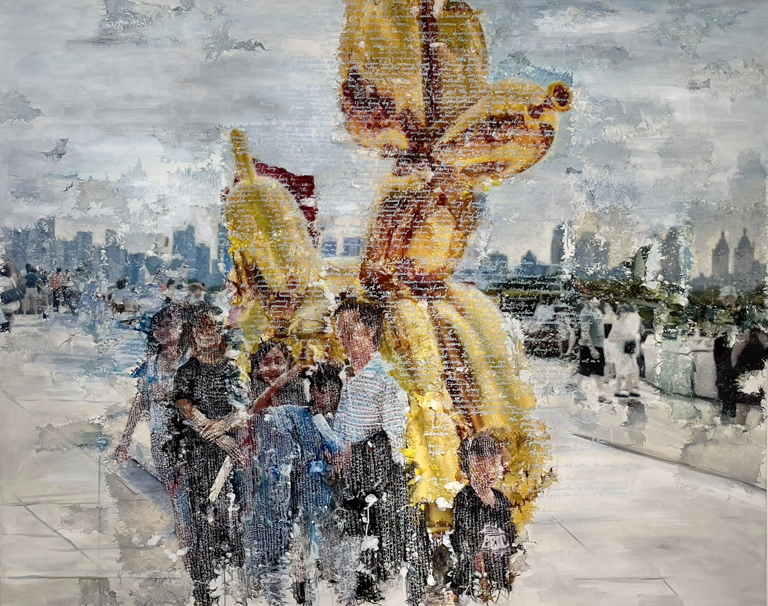 Writings of my artistic wishes, 2023. Indian ink, acrylic, collage, rice paper, on canvas. 60 in. x 75 in. From the "Dream at Walden" series.