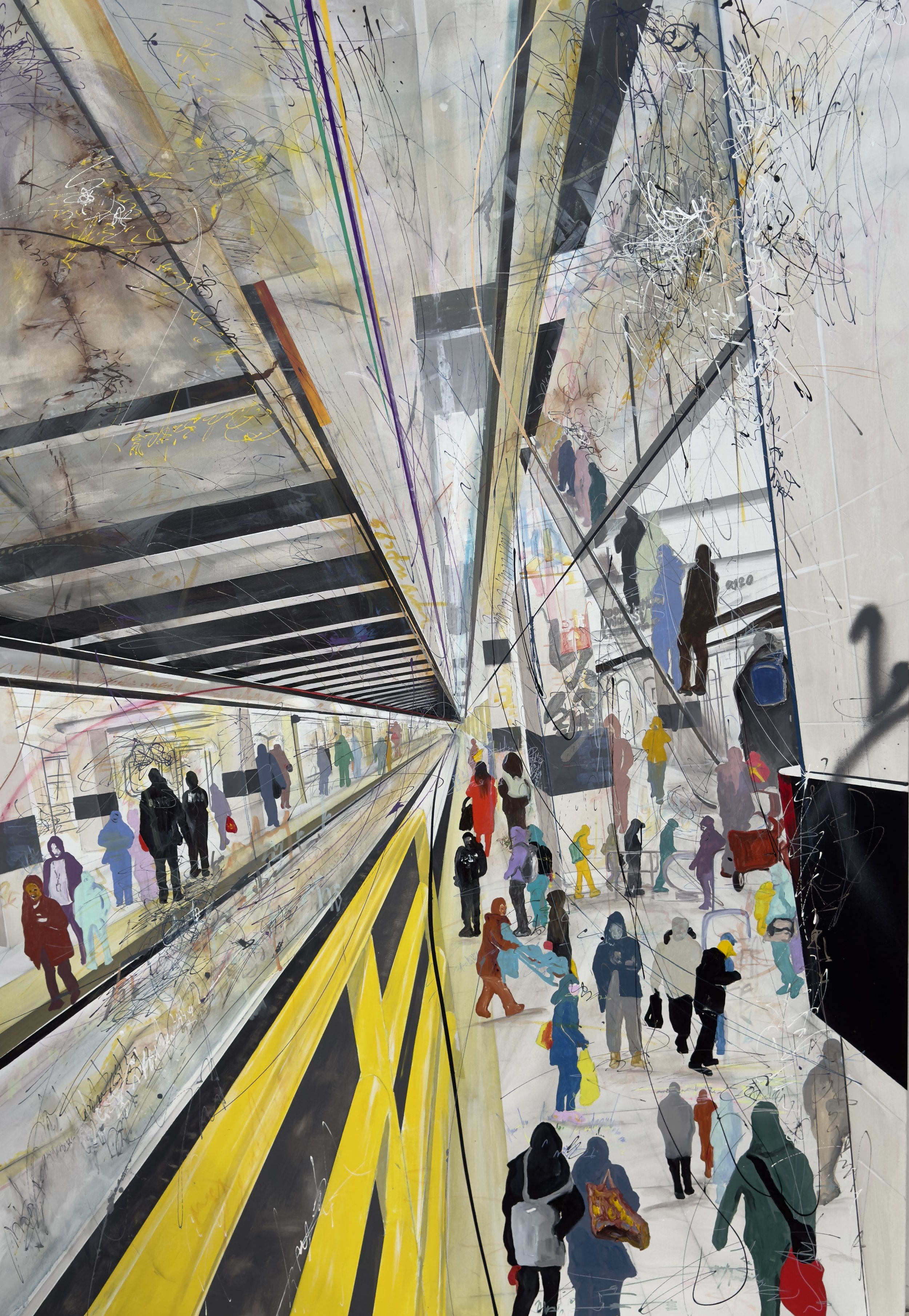 Positioning, Roosevelt Ave, 2026.

Acrylic on canvas. 72 in. × 50  in. From the "Positioning flow" series.

