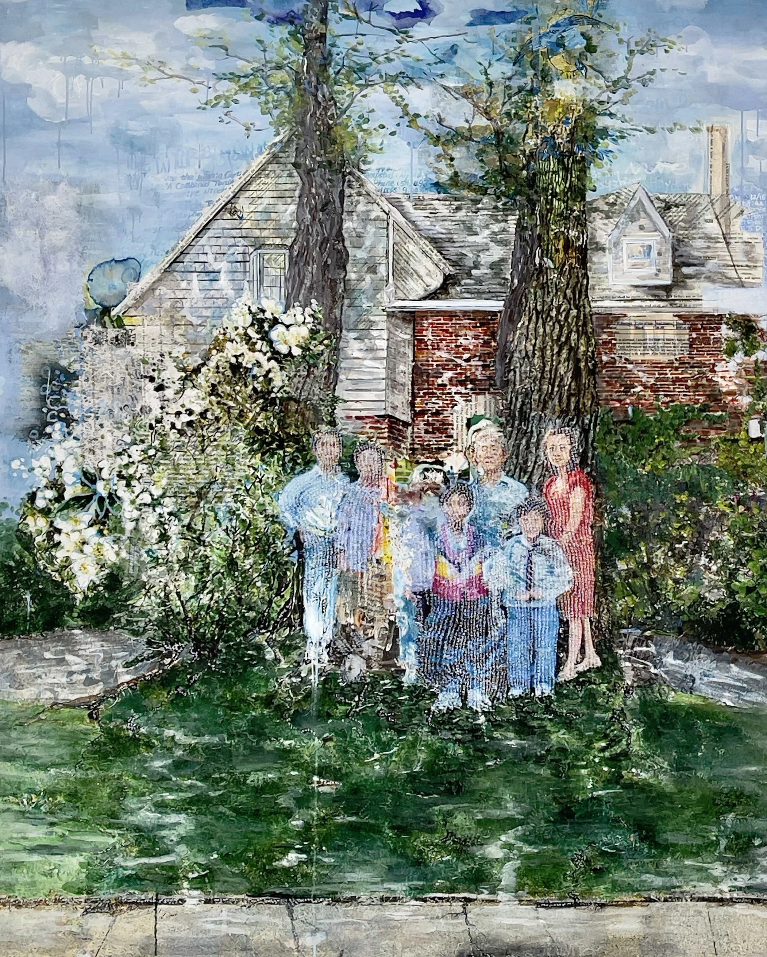 Very important people, 2023. Indian ink, acrylic, collage, rice paper, on canvas. 75 in. x 60 in. From the "Dream at Walden" series.