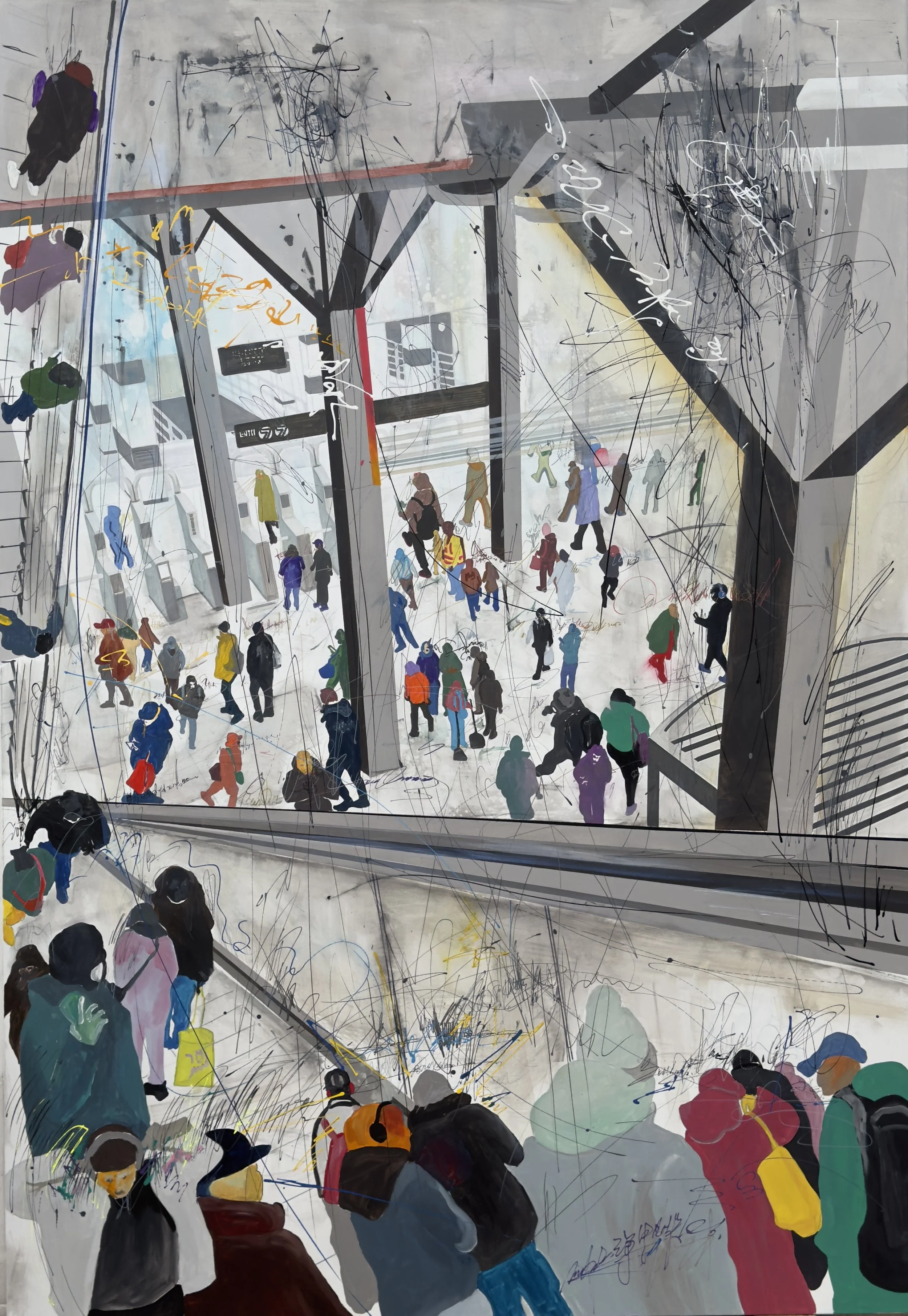 Positioning, Flushing Station, 2026.

Acrylic on canvas. 72 in. × 50  in. From the "Positioning flow" series.