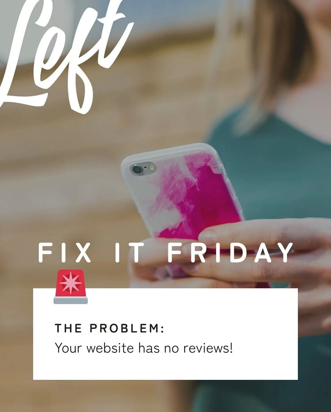 Welcome back to another Fix It Friday, where we share helpful website tips for small fixes that make a BIG impact! 
๐จThe Problem: your website has no reviews!
 
If your site doesn’t show reviews, testimonials, or other social proof, you&rsquo