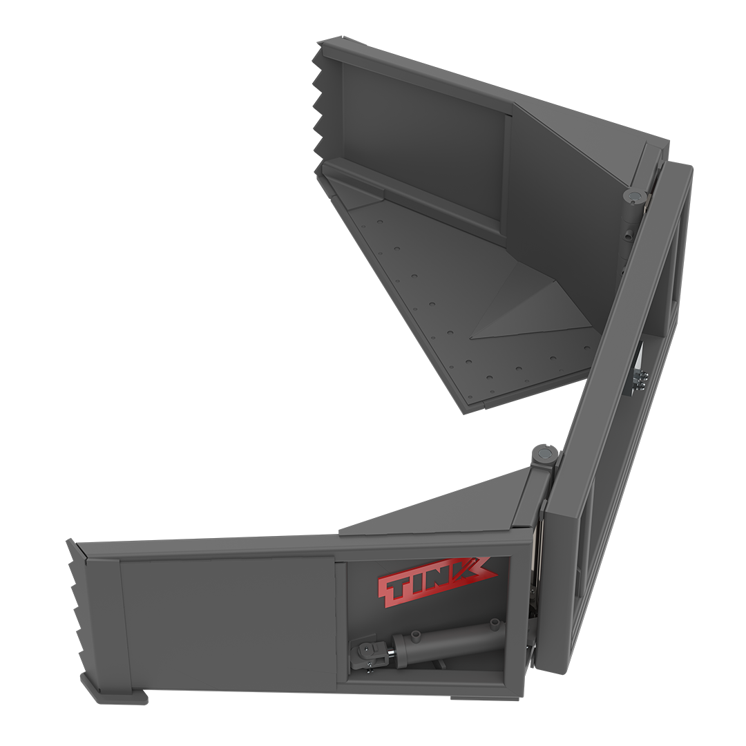 Gray mechanical device with the word "TINK" in red on the side, featuring structural components and hinges.