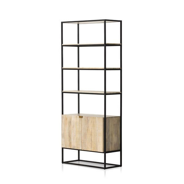 This bookcase from @fourhandsfurniture
features beautifully carved wood details, combining a soft and light mango wood with an industrial gunmetal shell.