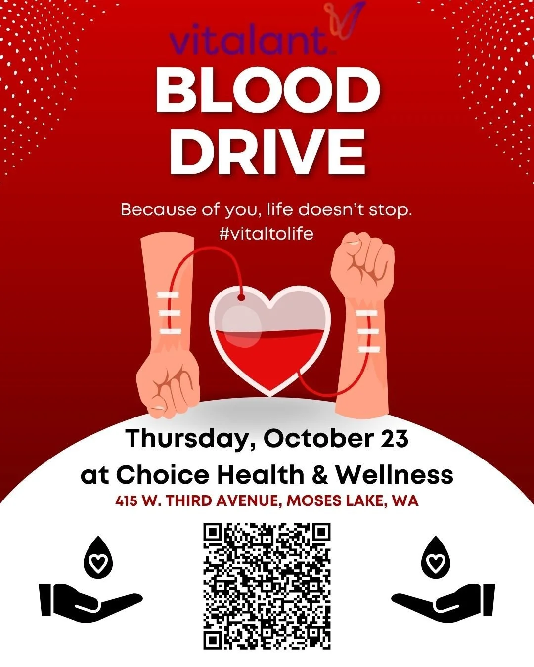 🩸 Give the gift of life! 🩸

Choice Health &amp; Wellness is proud to partner with Vitalant for a community blood drive! Every donation helps save lives &mdash; and your contribution makes a real difference. 💪❤️

📍 Choice Health &amp; Wellness
📅 