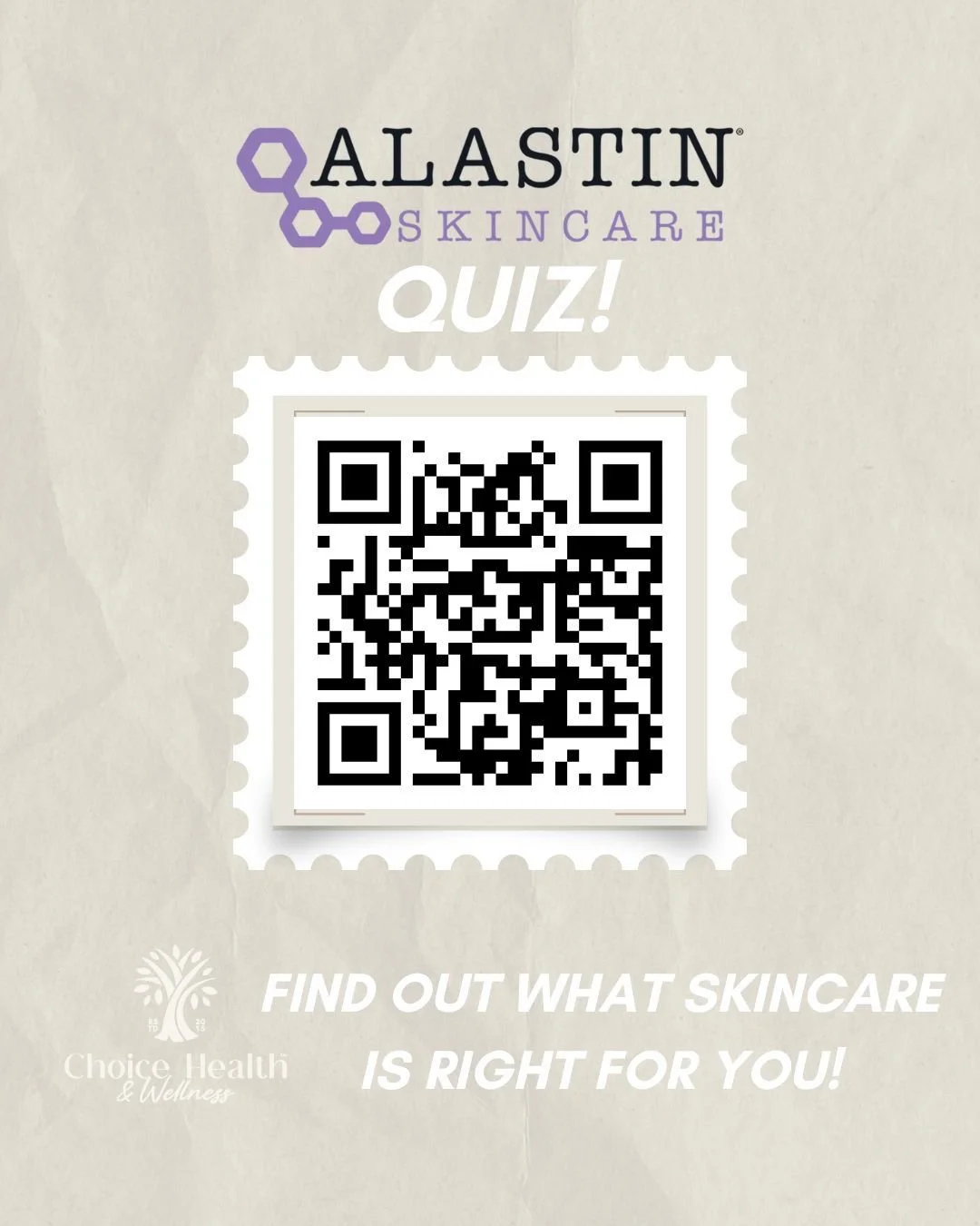 Get your skin holiday ready! 🌟
Scan the QR code to take the ALASTIN Skincare Quiz and find your perfect routine &mdash; then grab your customized products right here at Choice Health and Wellness! 💕
#SkinGoals #ALASTINSkincare #ChoiceHealthAndWelln