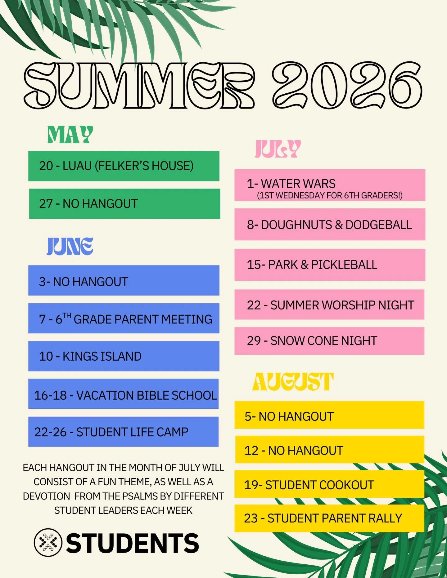Come join in all the Summer fun at Gospel Co. Students!