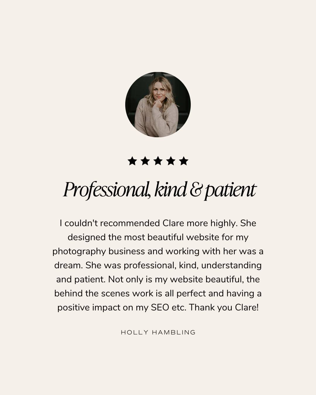 🌟 Testimonial Time! 🌟⁣
⁣
I had the pleasure of working with the lovely @hollyhamblingphotography to create her updated website, and it was an absolute joy! 💖 We had such a lovely experience working together and I'm so grateful for feedback like th