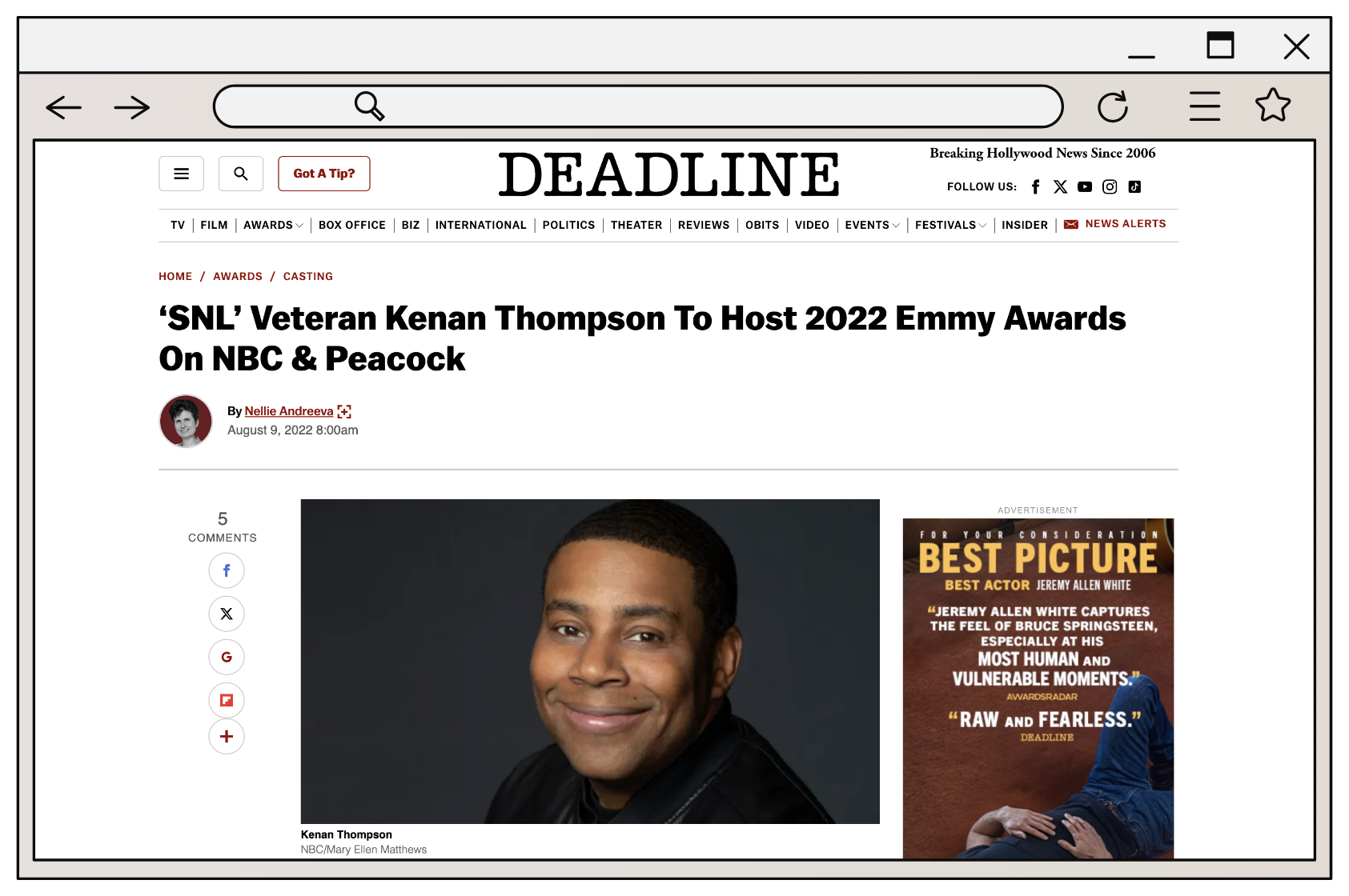 CE Press - Kenan Thompson Emmy Awards Host - Deadline