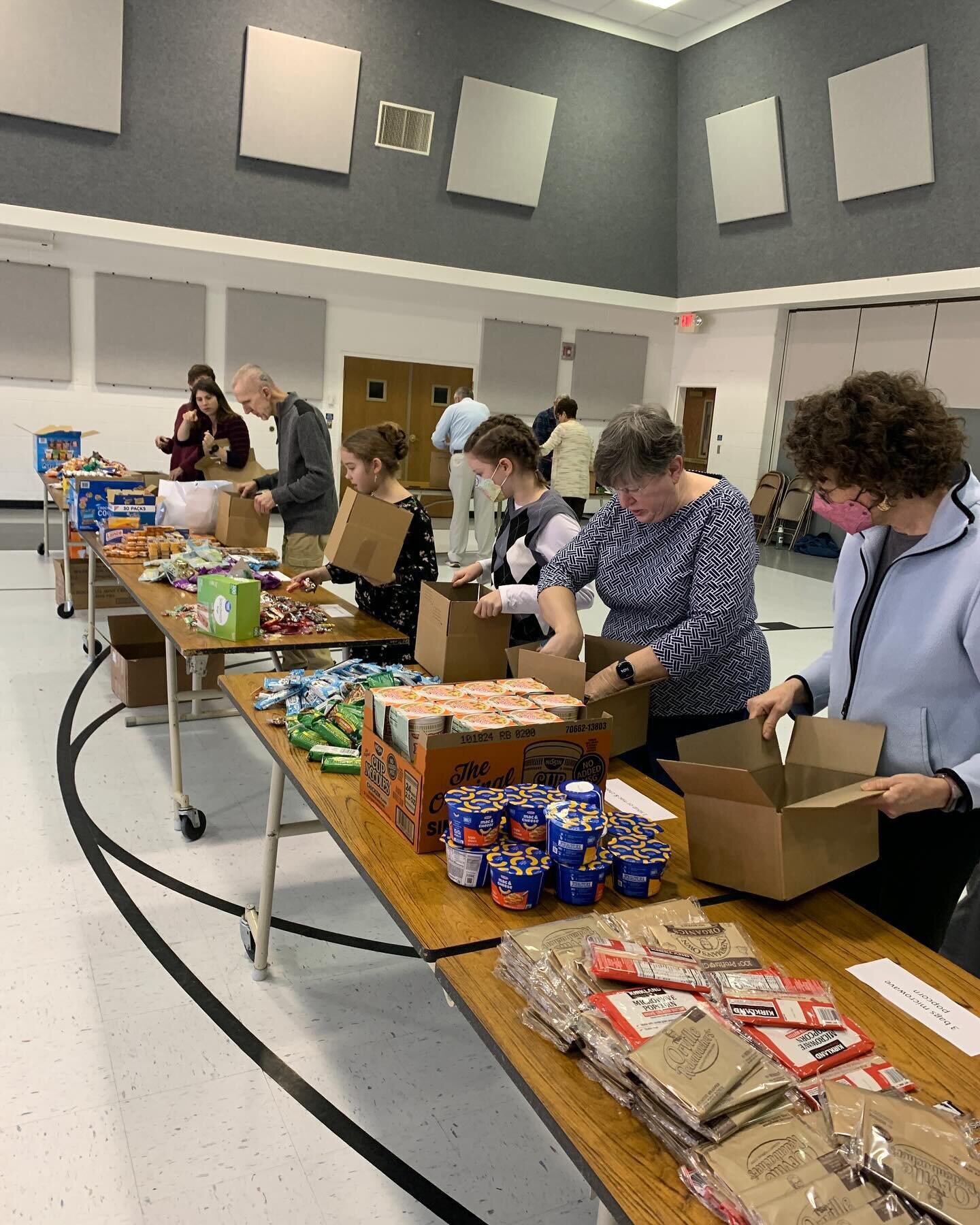 Packing 32 care packages that will be sent to our beloved college students to sustain them through finals week! Go College Students Go! We believe in you and love you!