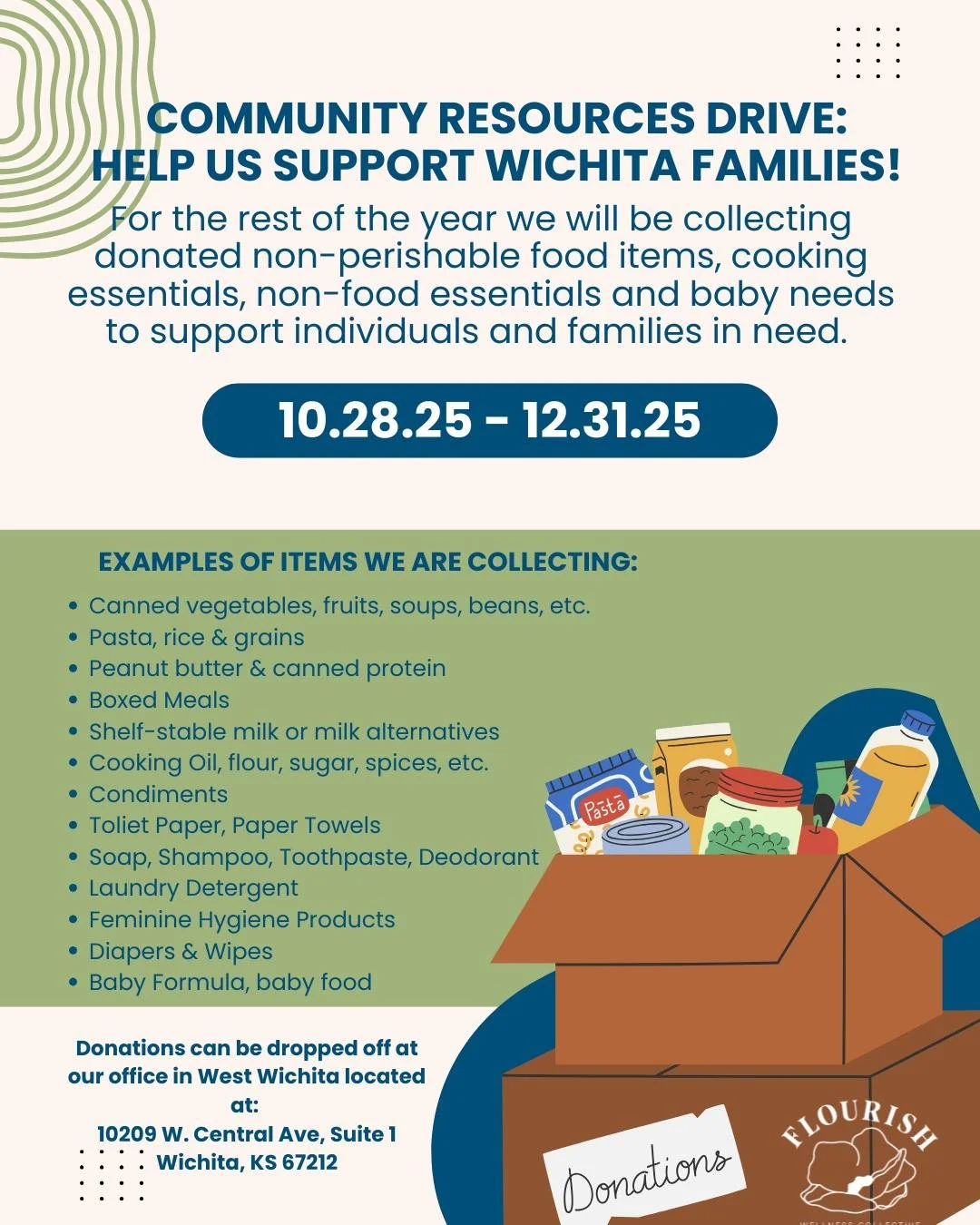 🌟 Community Resource Drive — Supporting Those Impacted by the Government Shutdown 🌟
As part of our ongoing commitment to care for our community, Flourish Wellness Collective is launching a Resource Drive to support individuals and families i