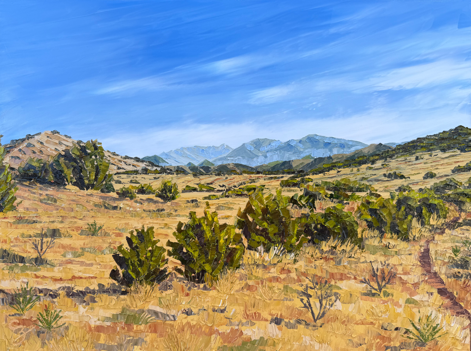 Galisteo Basin Fall Grasses and Trail (18 x 24 x 0.75 inches, oil on canvas, studio, 2025)