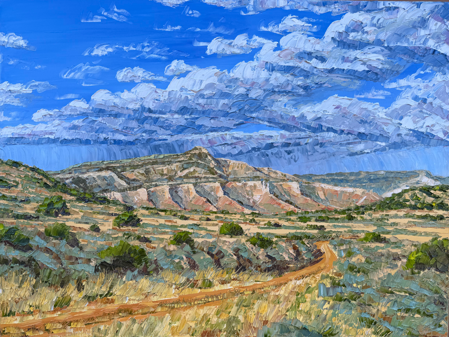 Abiquiu Summer Sunlight And Rain (18 x 24 x 0.75 inches, oil on canvas, studio, 2025)