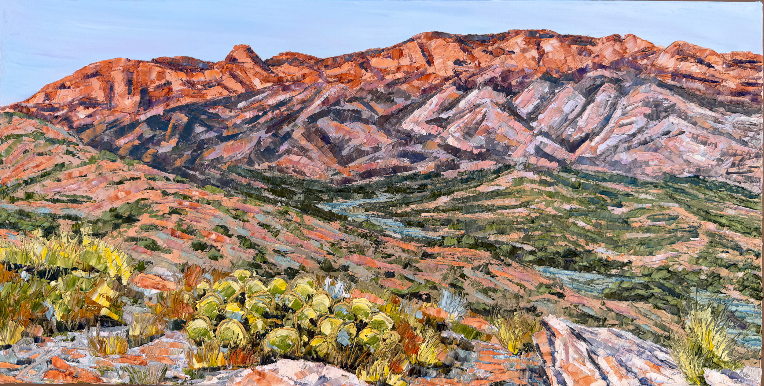 Sandia Mountains Sunset Light (10 x 20 x 1.5 inches unframed, oil on canvas, studio, 2026) - COMMISSION