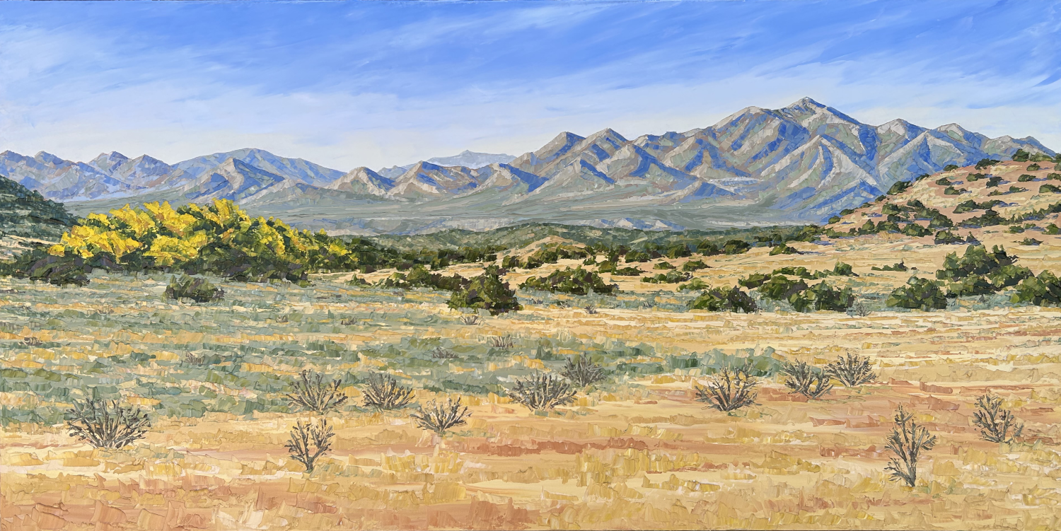 Galisteo Basin Fall Morning (24 x 48 x 1.5 inches, oil on canvas, studio, 2025) - COMMISSION
