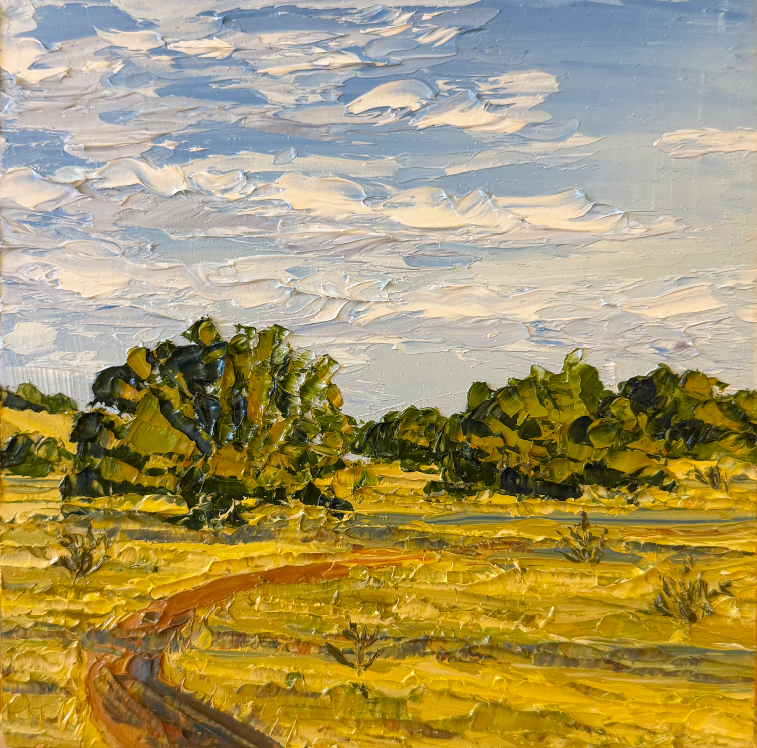 Galisteo Basin Trail (4.875 x 4.875 x 0.875 inches, oil painting on wood panel, unframed, studio, 2026) - Available from Artist