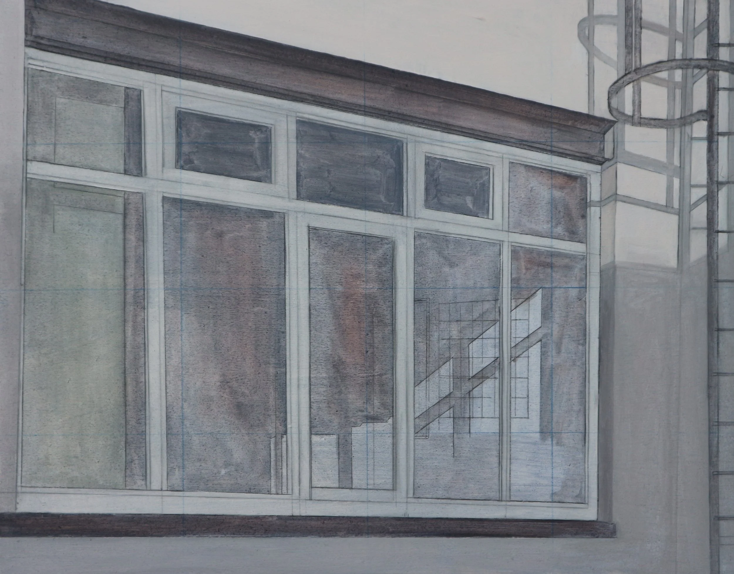 View from the staff room (2025) 
Oil on wood panel, 36 x 28cm