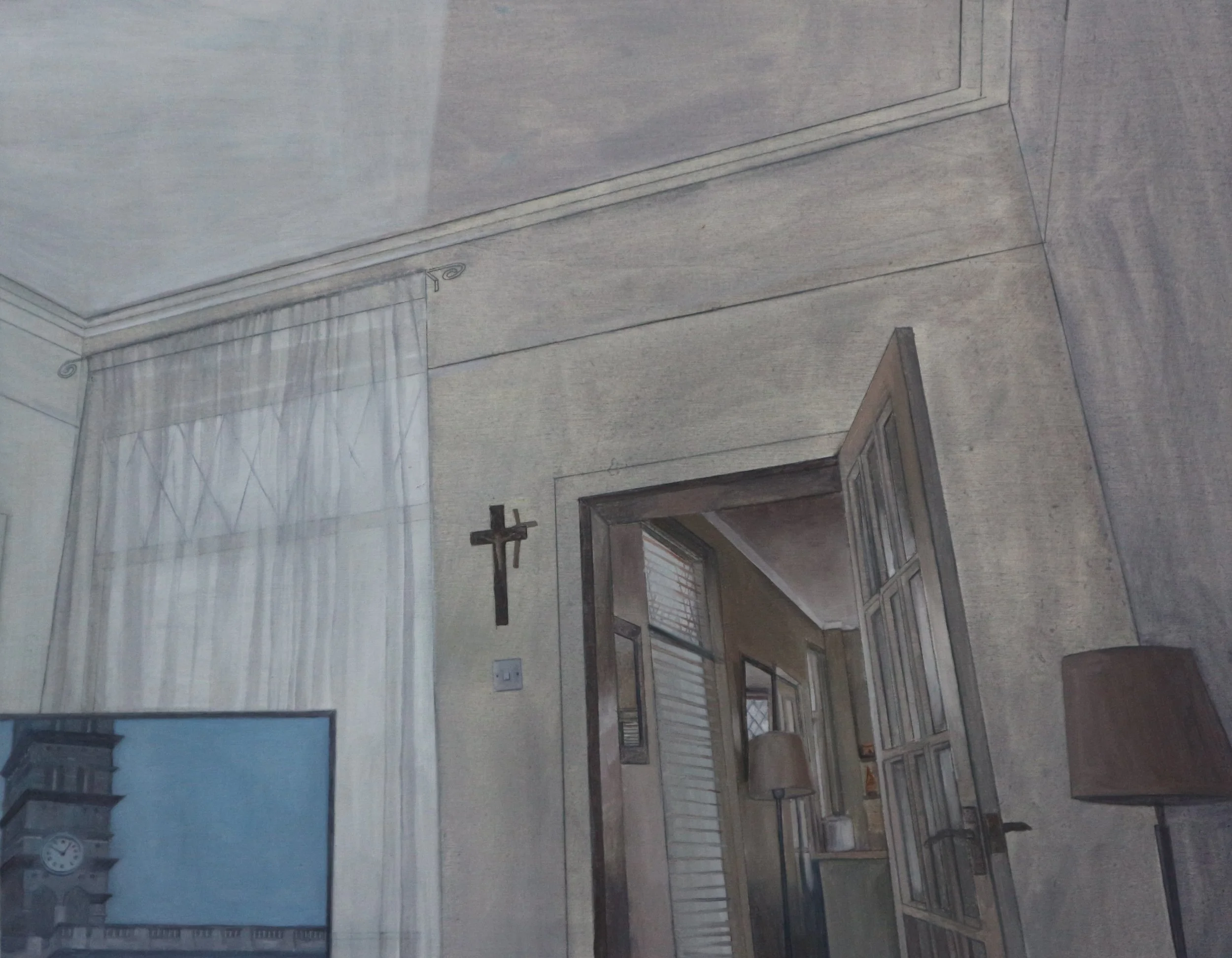 13:52 at the Vatican City (Wallasey) (2025) 
Oil on wood panel, 36 x 28cm