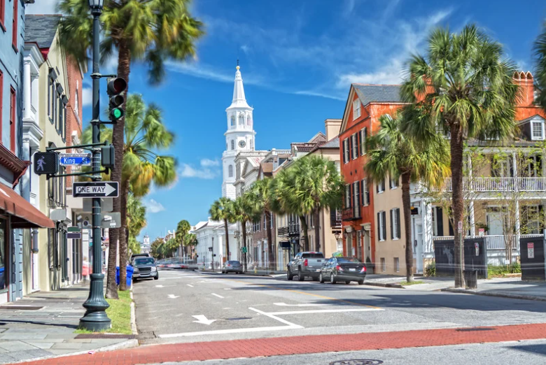 Charleston, SC street with steeple in background