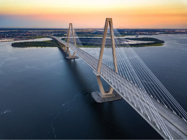 Charleston, SC ravenel bridge with blue water