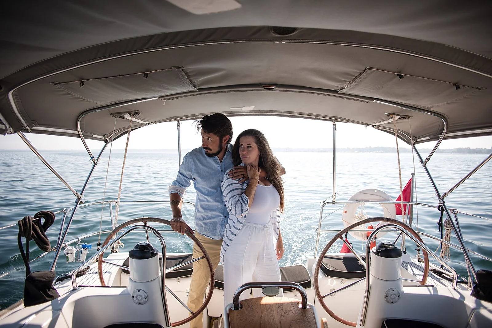 Captain Russ and Beth at the wheel of Black Diamond