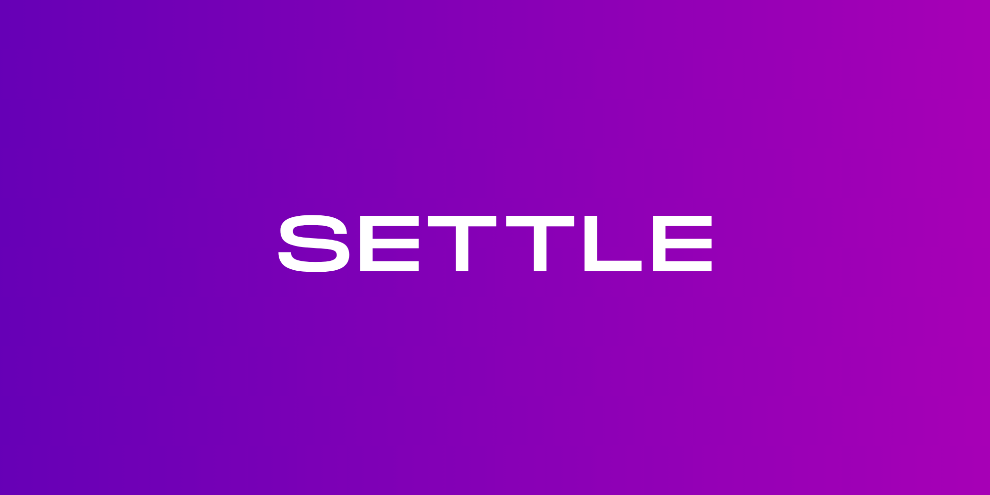 Purple gradient background with the word "SETTLE" in white, bold, uppercase letters centered in the image.
