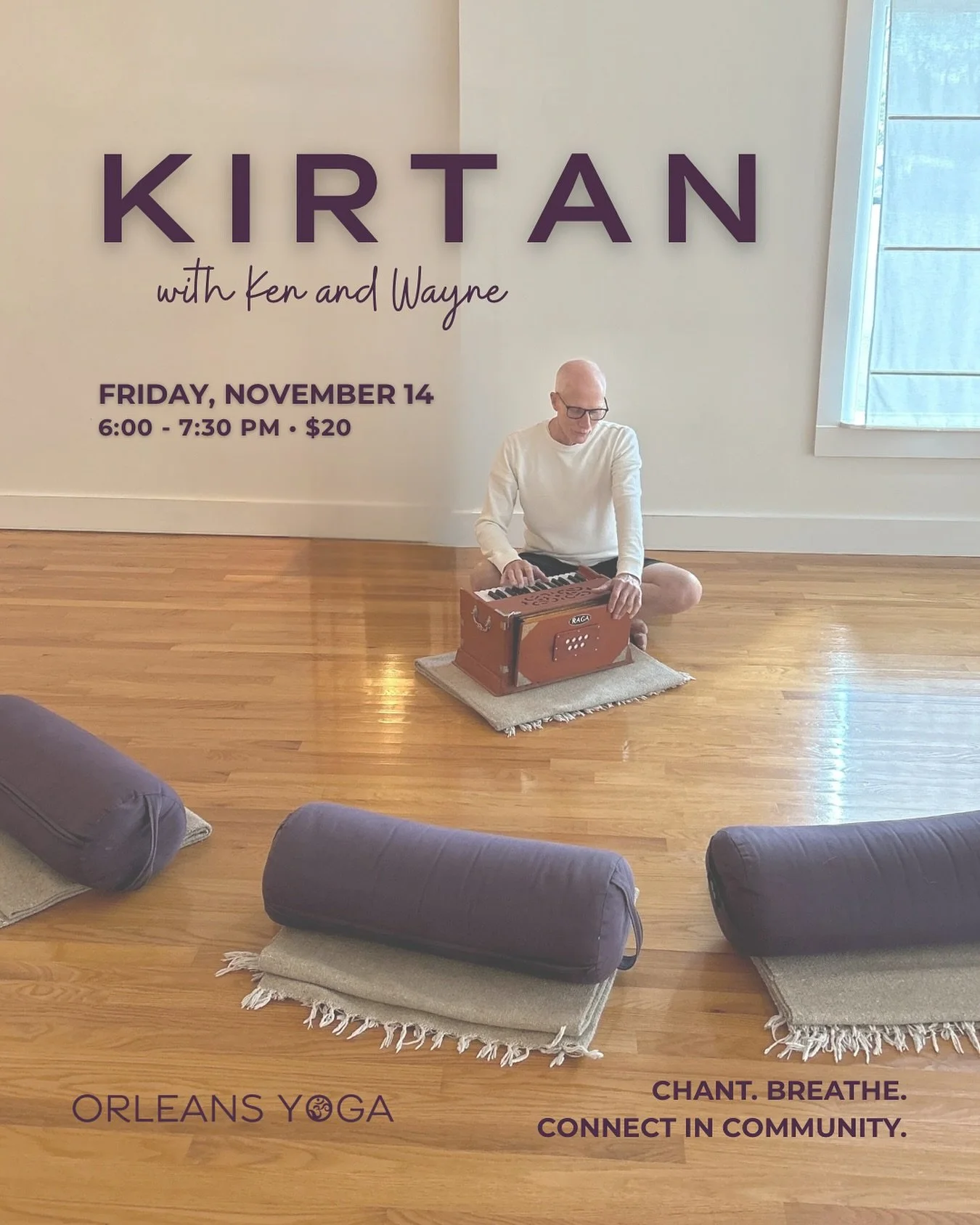 Next Friday night is our highly anticipated Kirtan! Join in community to chant, sing, and meditate together. $20 | open level. Sign up at the link in bio!