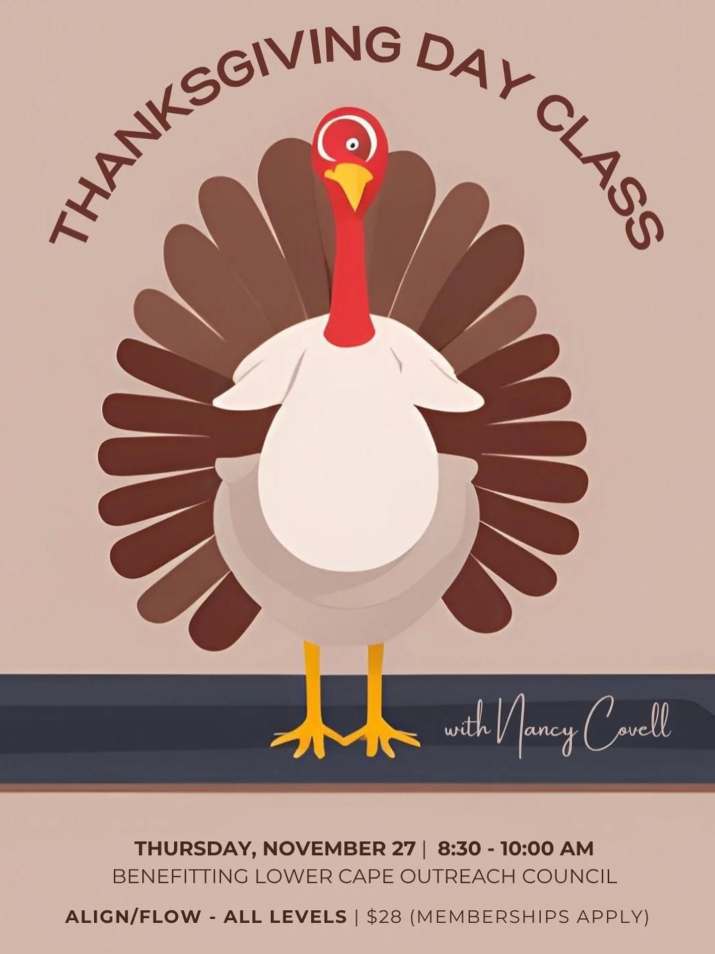Give back this Thanksgiving! Sign ups are now open for our donation class with @cccovell benefitting the Lower Cape Outreach Council. Practice gratitude, for a good cause. Learn more at https://lcoutreach.org. COST: $28 (memberships apply). Bring a n