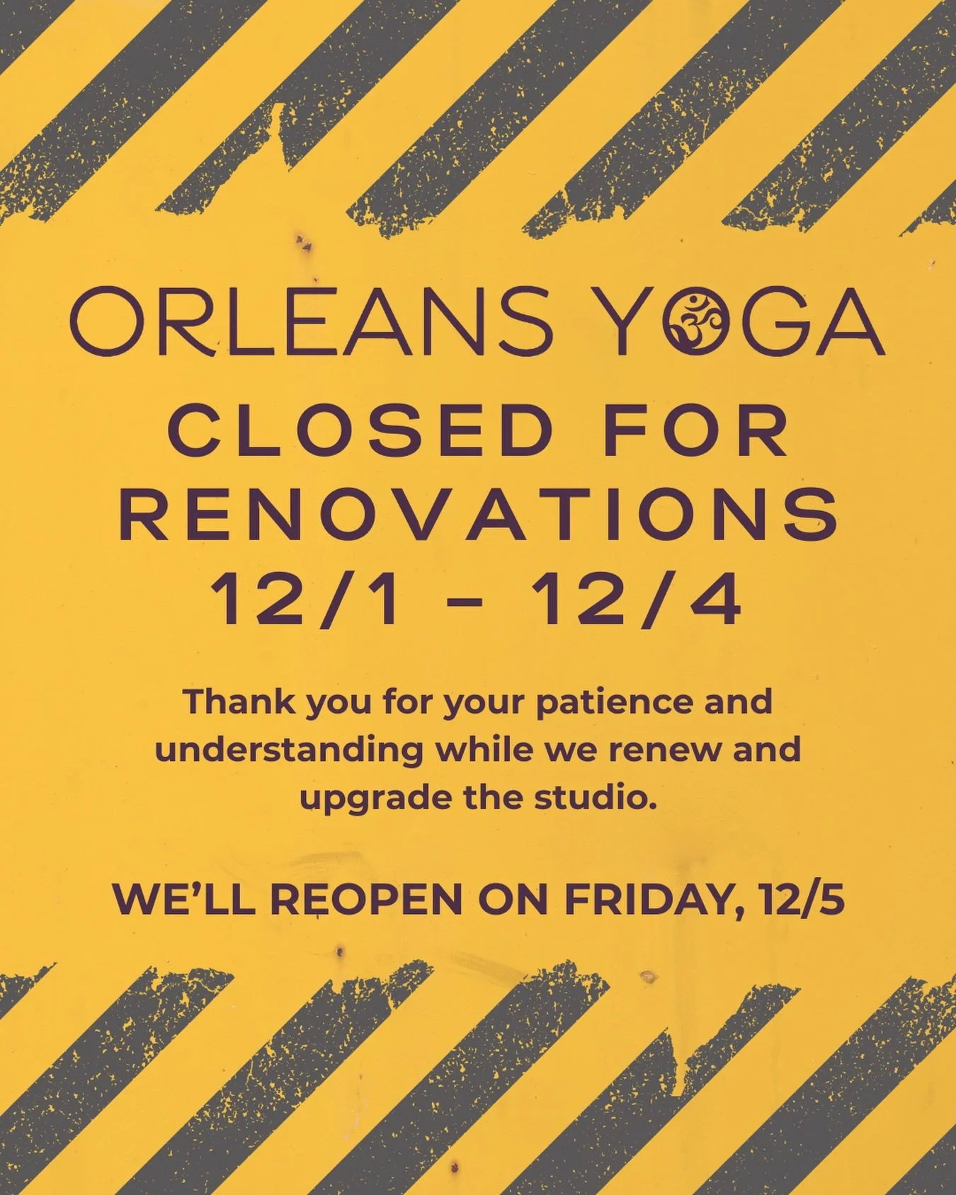 ✨ T R U S T  T H E  P R O C E S S ✨

You might have noticed some changes around here! We&rsquo;re working hard to give Orleans Yoga a refreshed vibe. Mark your calendars &mdash; the studio will be closed 12/1-12/4 as our team rolls up their sleeves a