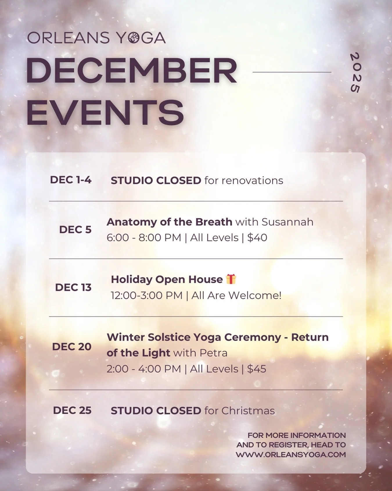 We&rsquo;re excited to welcome you to our cozy collective this month! Our events are designed with your well-being in mind, focusing on support and nourishment during this slow season ❄️🤍 Check our website for event details and registration.