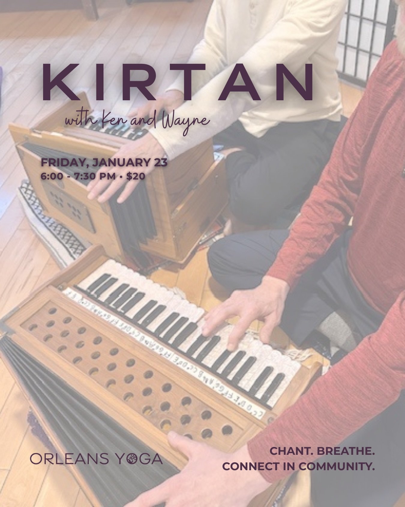 Over the holidays, Ken and Wayne attended a harmonium workshop. Join us on January 23 for a Kirtan - sound and chanting together in community. Link in bio to sign up!