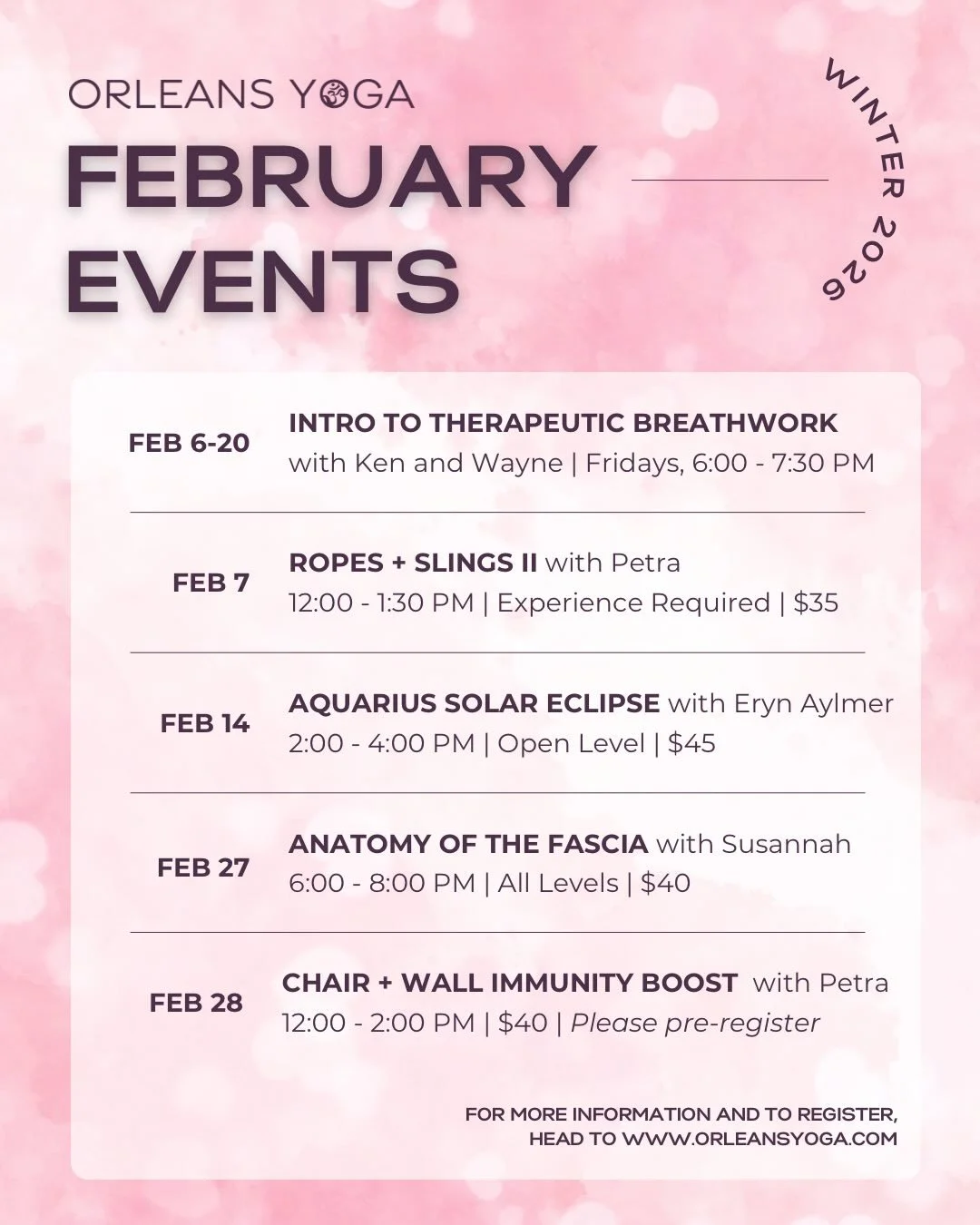 Happy February! 💌 We have really enjoyed the &ldquo;slow&rdquo; season here on the Cape, and have been gathering community to celebrate and stay warm. We&rsquo;ve got so many incredible events on the calendar this month. From a series on therapeutic