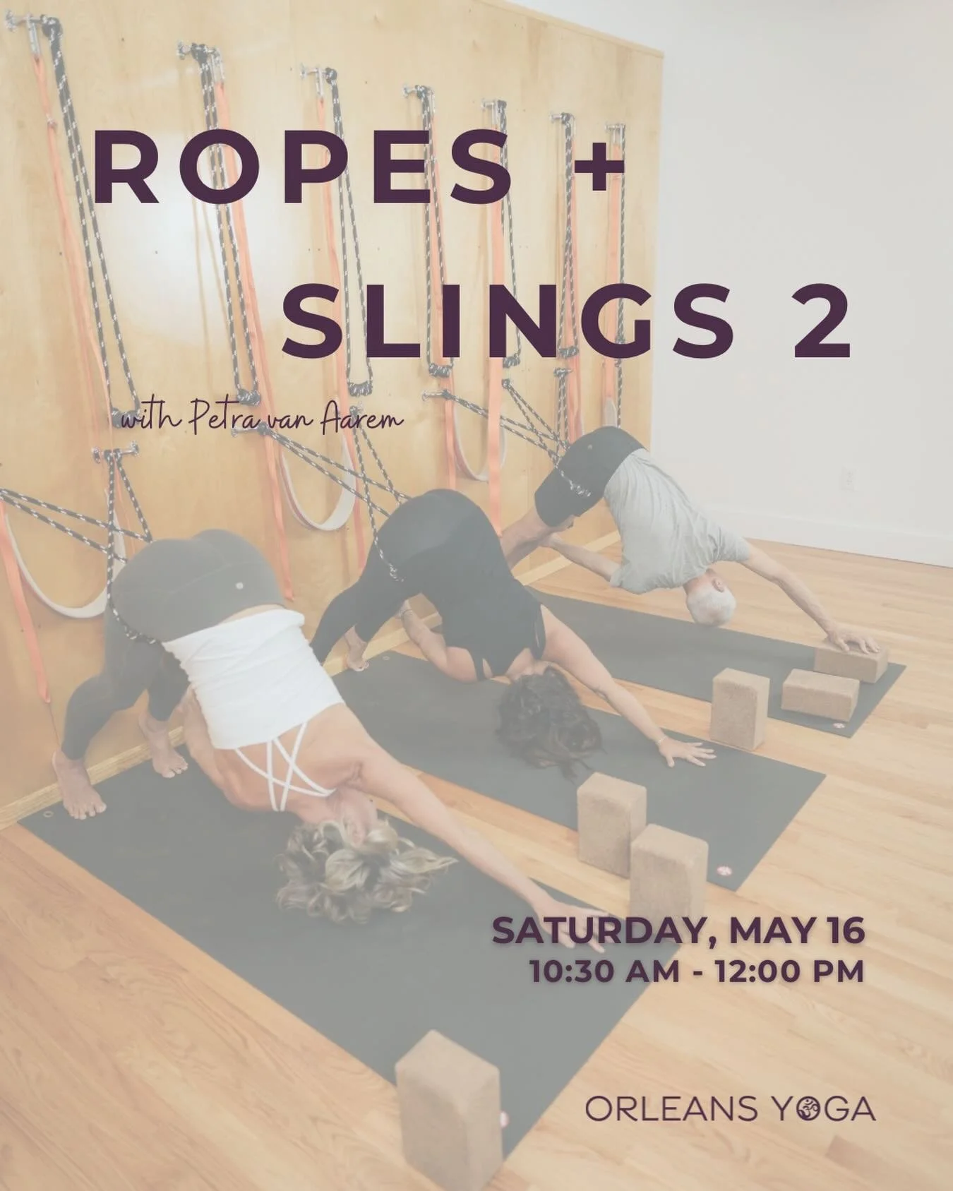 Ropes + Slings 2 Saturday, May 16 | 10:30 am - 12:00 pm $35

Using wall ropes and slings, this class builds strength, length, and deep alignment through the Iyengar tradition of Yoga Kurunta (&ldquo;yoga puppet&rdquo;). Expect traction for the spine,