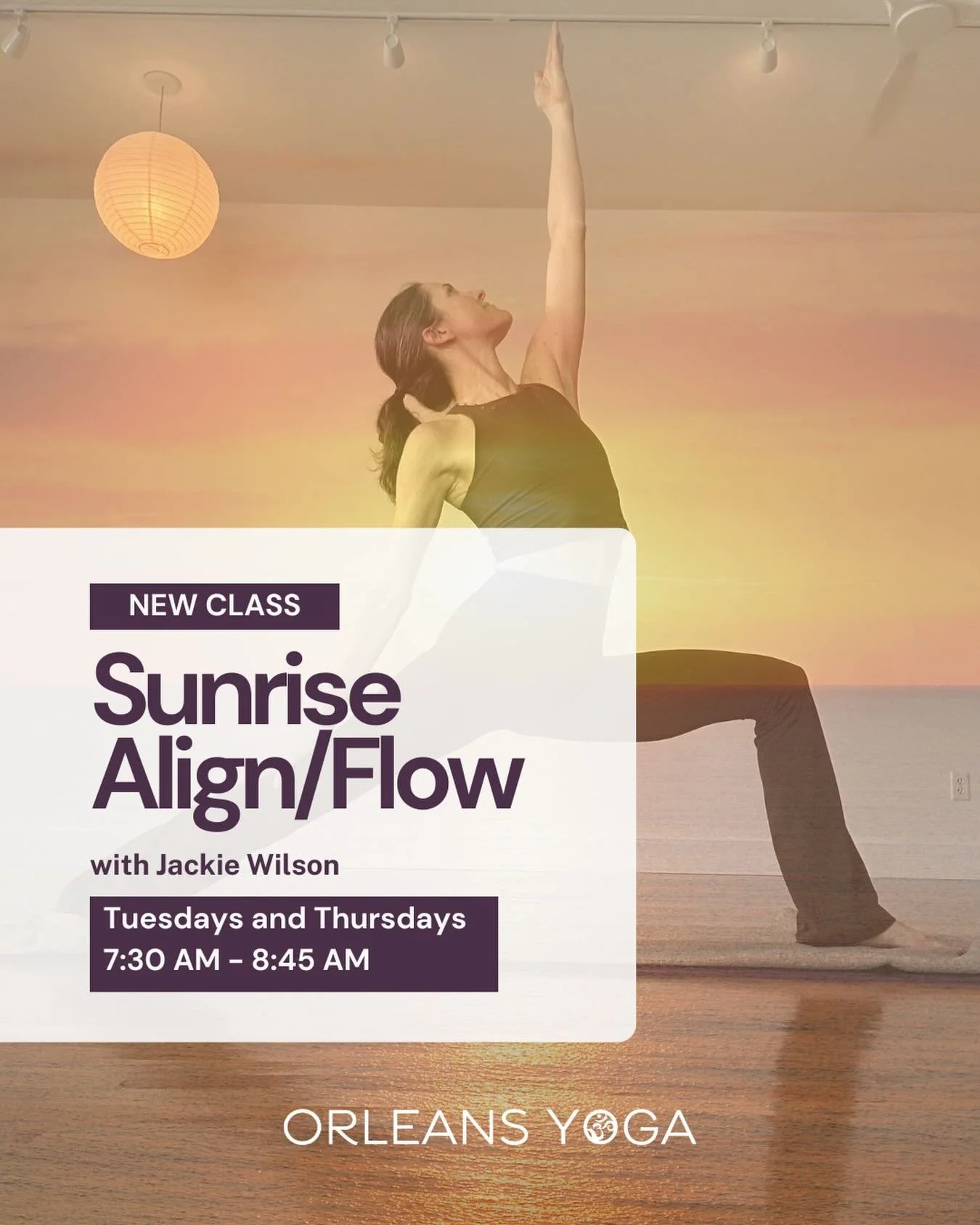 New class alert! ☀️

Starting next week, join Jackie every Tuesday and Thursday at 7:30 AM for an energizing early morning practice designed to awaken body and mind, helping you begin the day with vitality, clarity, and calm.

This offering follows o