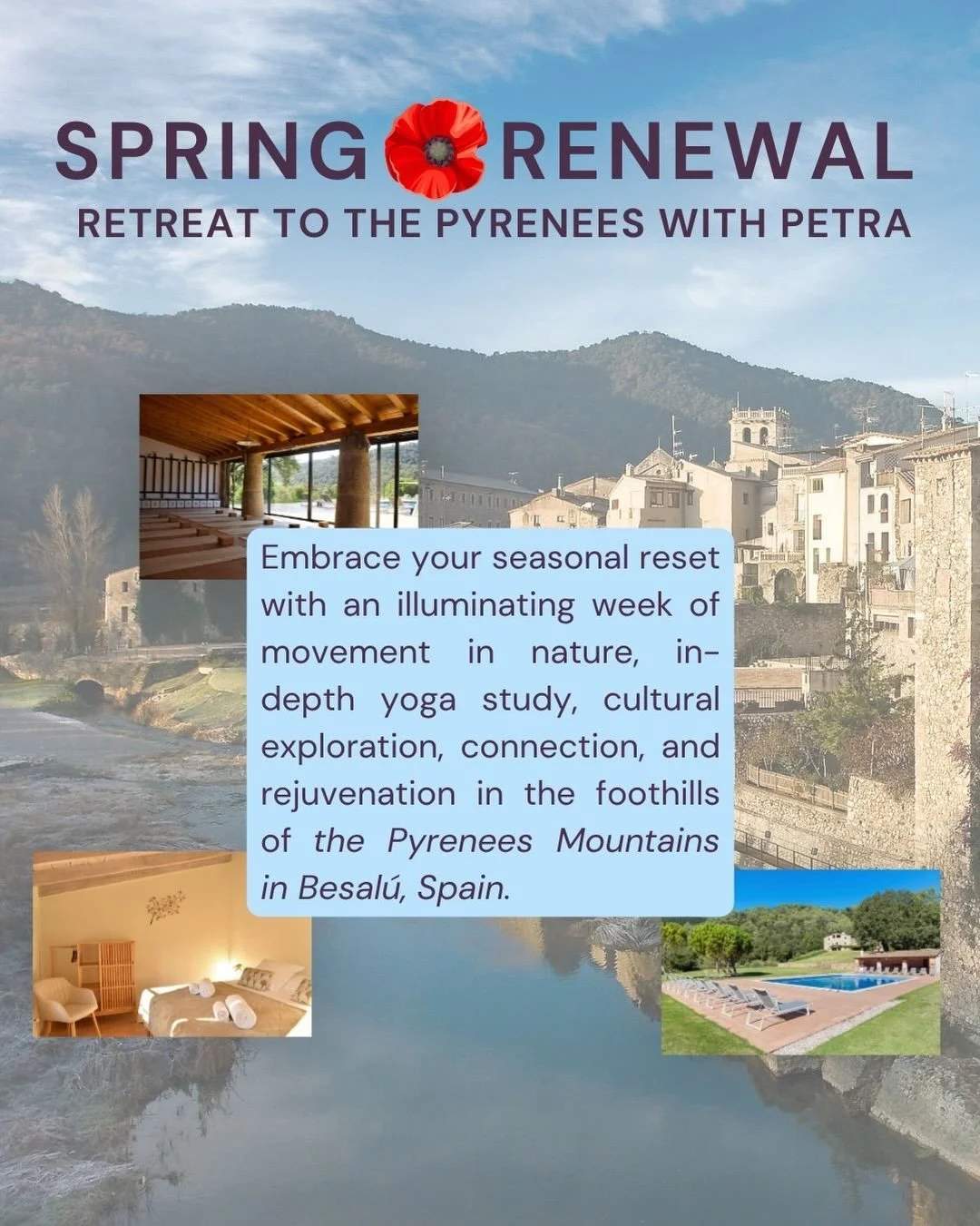 Picture yourself welcoming spring in the foothills of the Pyrenees&hellip; 🌿✨

Join @petra_ledkovsky_vanaarem for a Spring Renewal Retreat in beautiful Besal&uacute;, Spain, May 3-9 2027.

This intimate, all-inclusive retreat offers the opportunity 
