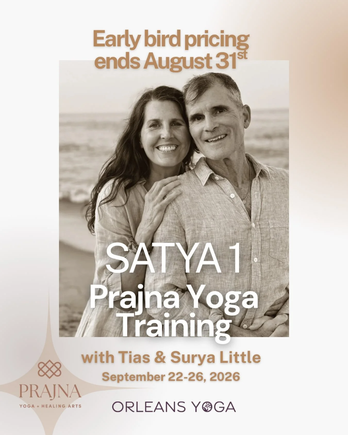 Last chance for SATYA 1 early bird pricing!

Join us September 22&ndash;26 for SATYA 1: Somatic Awareness Training for Yoga Attunement with Tias &amp; Surya Little.

If you&rsquo;ve been curious about SATYA or ready to deepen your experience of somat