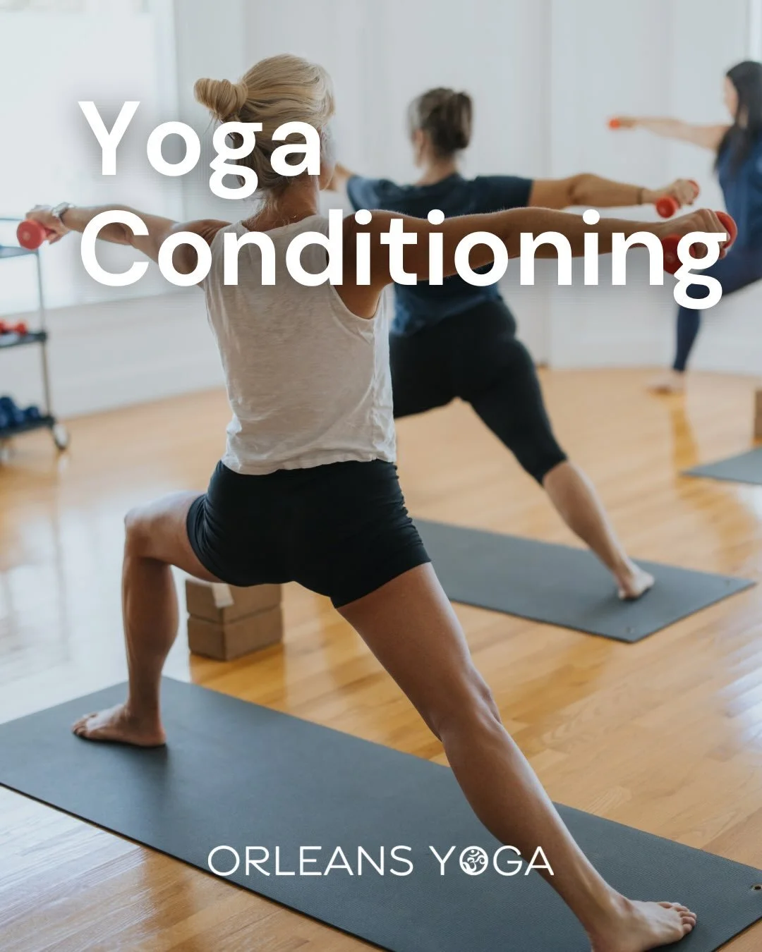 Yoga Conditioning builds on the strength already present in your yoga practice and gives you a few new ways to work with it.

Using familiar yoga movements alongside free weights, resistance bands, props, and changes in tempo or repetition, the class