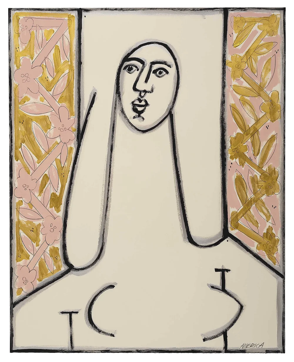 Homage to Modigliani with Gold and Pink Petals