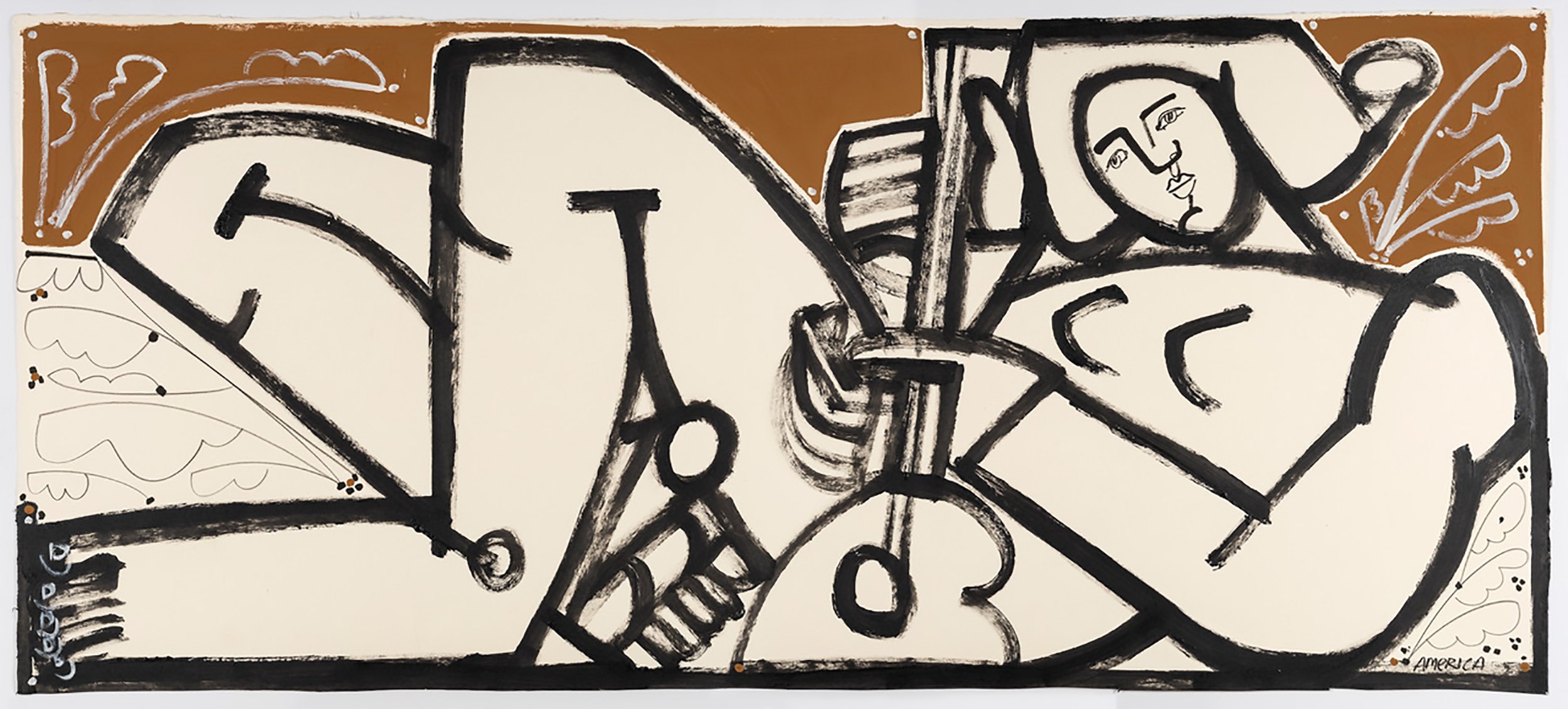 Woman With Mandolin
Acrylic and pencil on paper
35” X 78” in.
(88.9 X 198.12 cm)