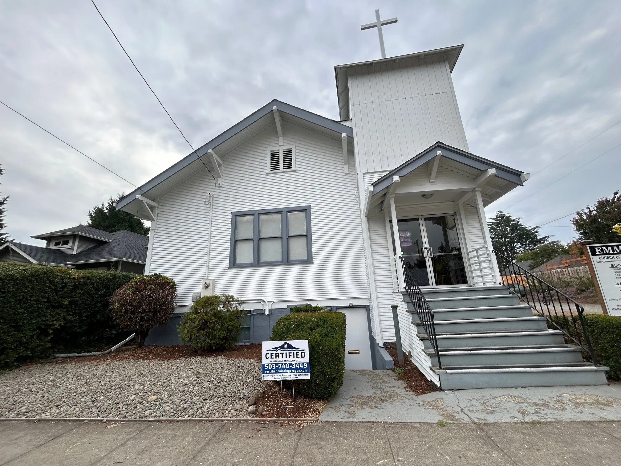Exterior painting of church building in Portland, Oregon by Certified Painting & Contracting.