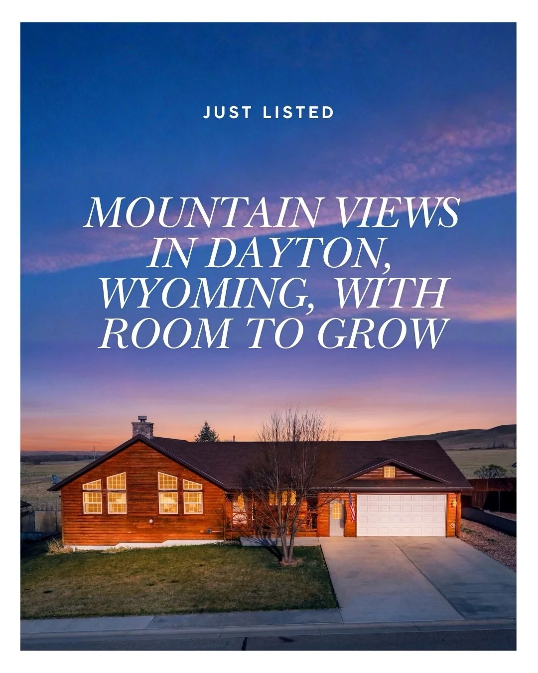 🚨NEW LISTING WITH MOUNTAIN VIEWS🚨

📍 66 Kelly Lane | Dayton, Wyoming
📐 3,819 total sq ft
🌿 .29 acres
🛠 844 sq ft unfinished basement space

👀 Additional Features:
✨ One-owner home with log exterior
✨ 4 Bedrooms | 3.5 Bathrooms
✨ Main-level liv