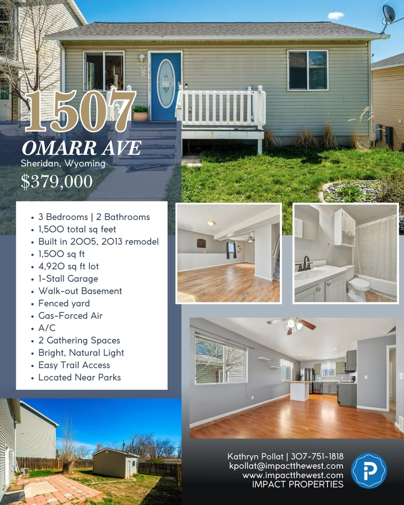 🚨NEW LISTING🚨 Under $400,000!

📍 1507 Omarr Ave | Sheridan, WY
💰 $379,000
📐 1,500 sq ft
🌿 4,920 sq ft lot
🛏 3 Bedrooms
🛁 2 Bathrooms

👀 Key Features:
✨ Built in 2005, remodel in 2013
✨ Two gathering spaces
✨ Walk-out basement with separate e