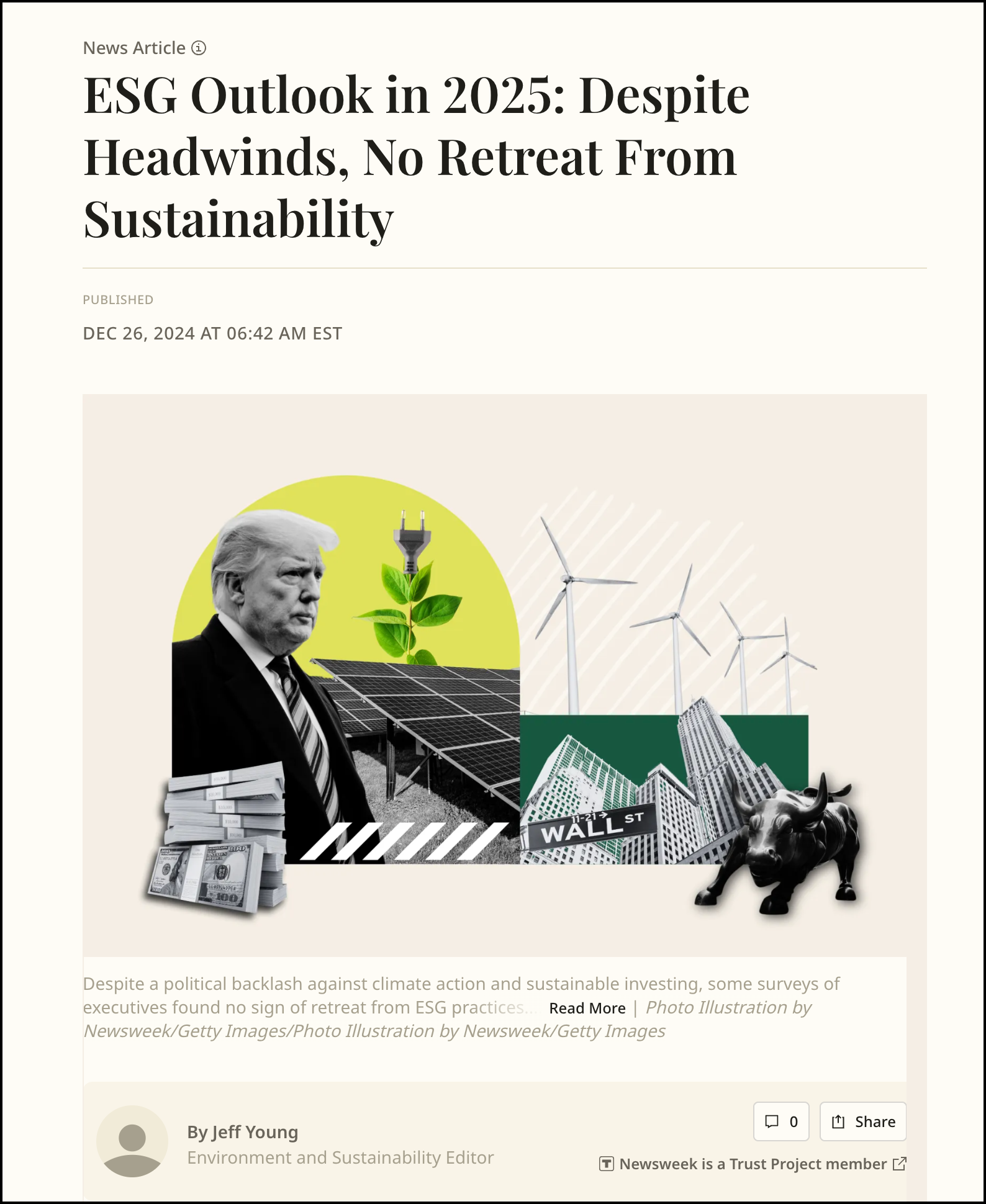 Screenshot of Veerless, ESG consulting firm, published in Newsweek