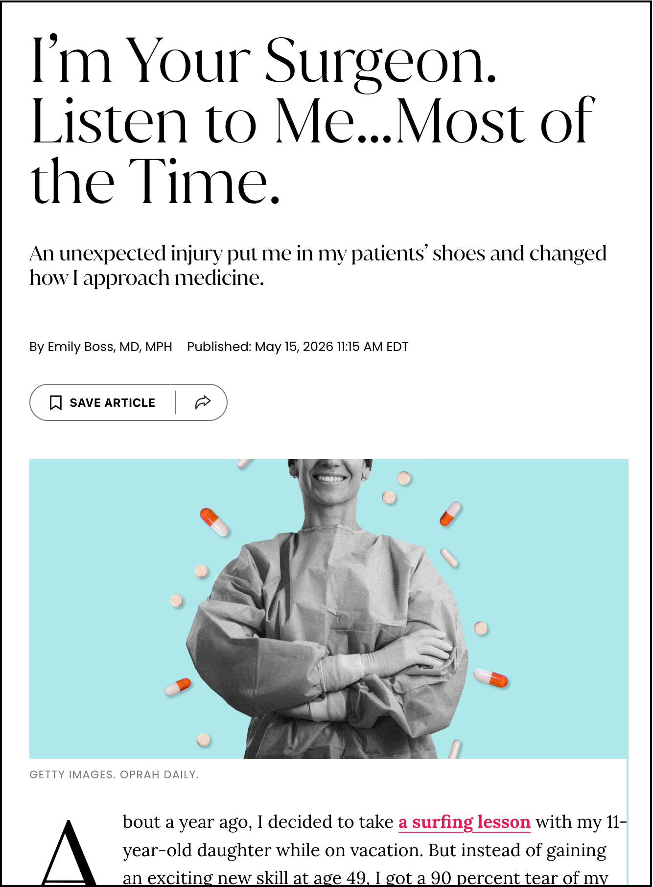 Screenshot of Dr Emily Boss's article for Oprah
