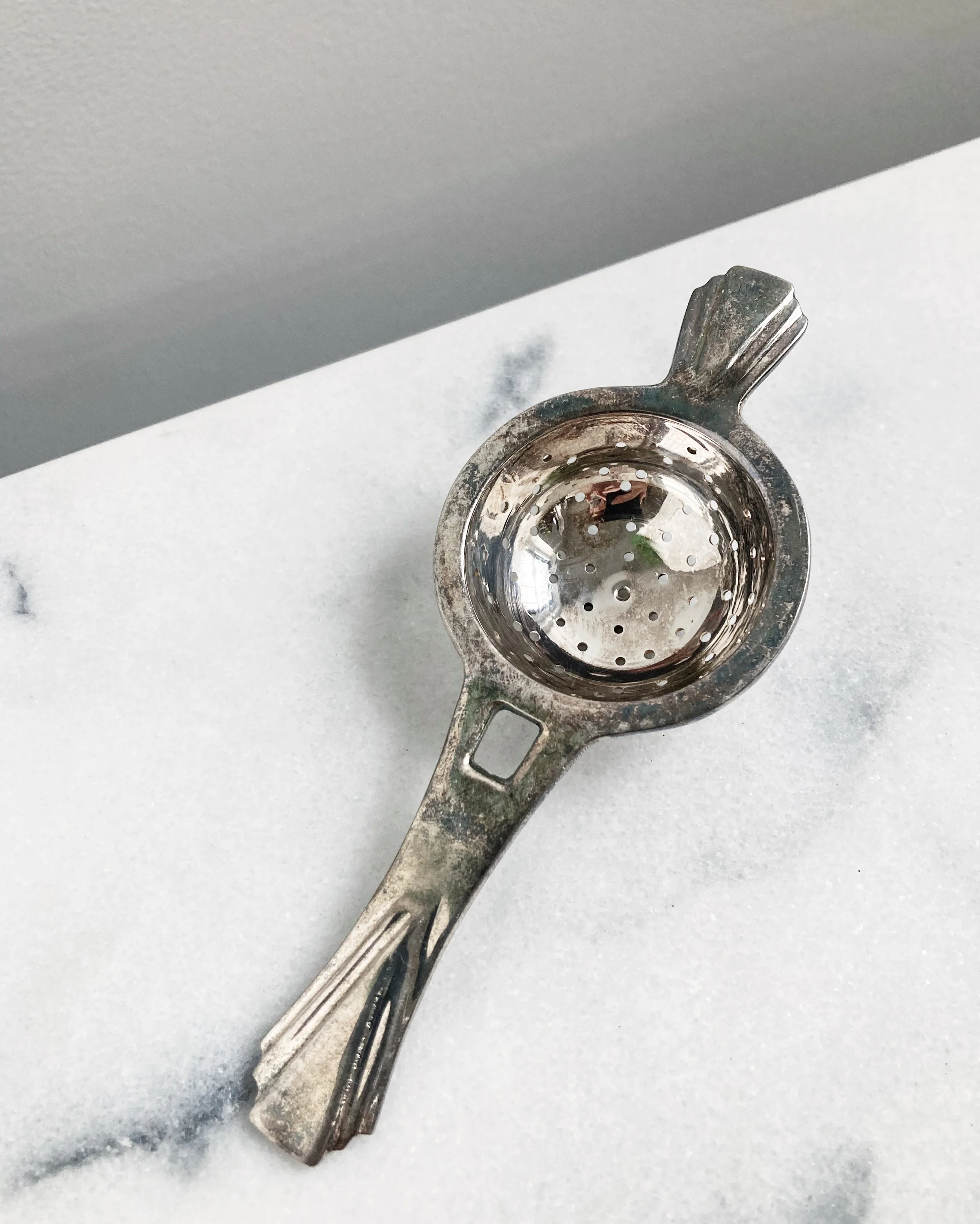 marble & milkweed | vintage heirloom tea strainer - silver plate art deco 5.JPG