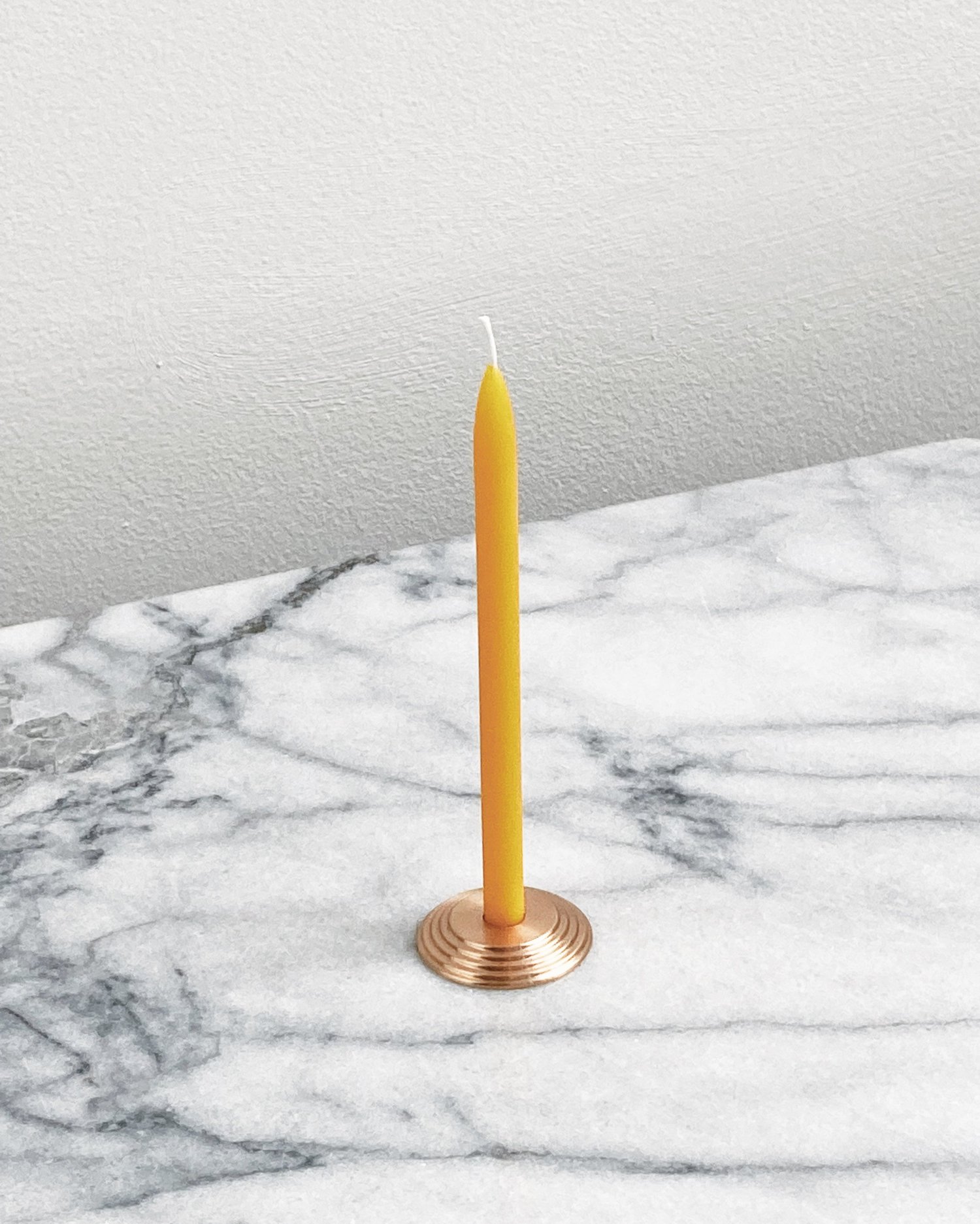 small beeswax taper candles + brass stand — marble & milkweed