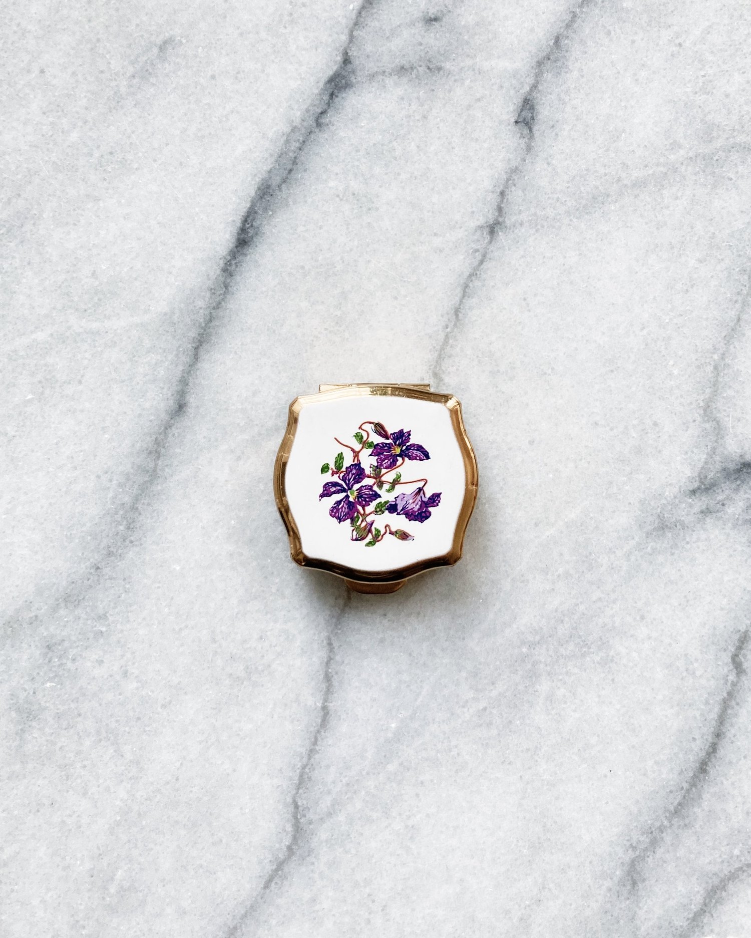 vintage solid perfume compact - violet posy box — marble & milkweed
